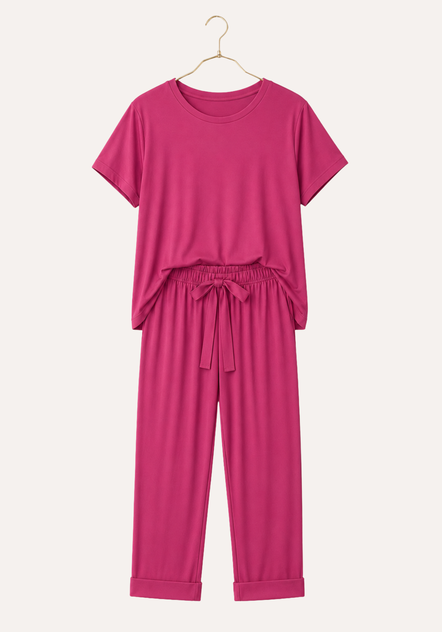 Modal Pajama: Short Sleeves Top And Pants With Lace Details