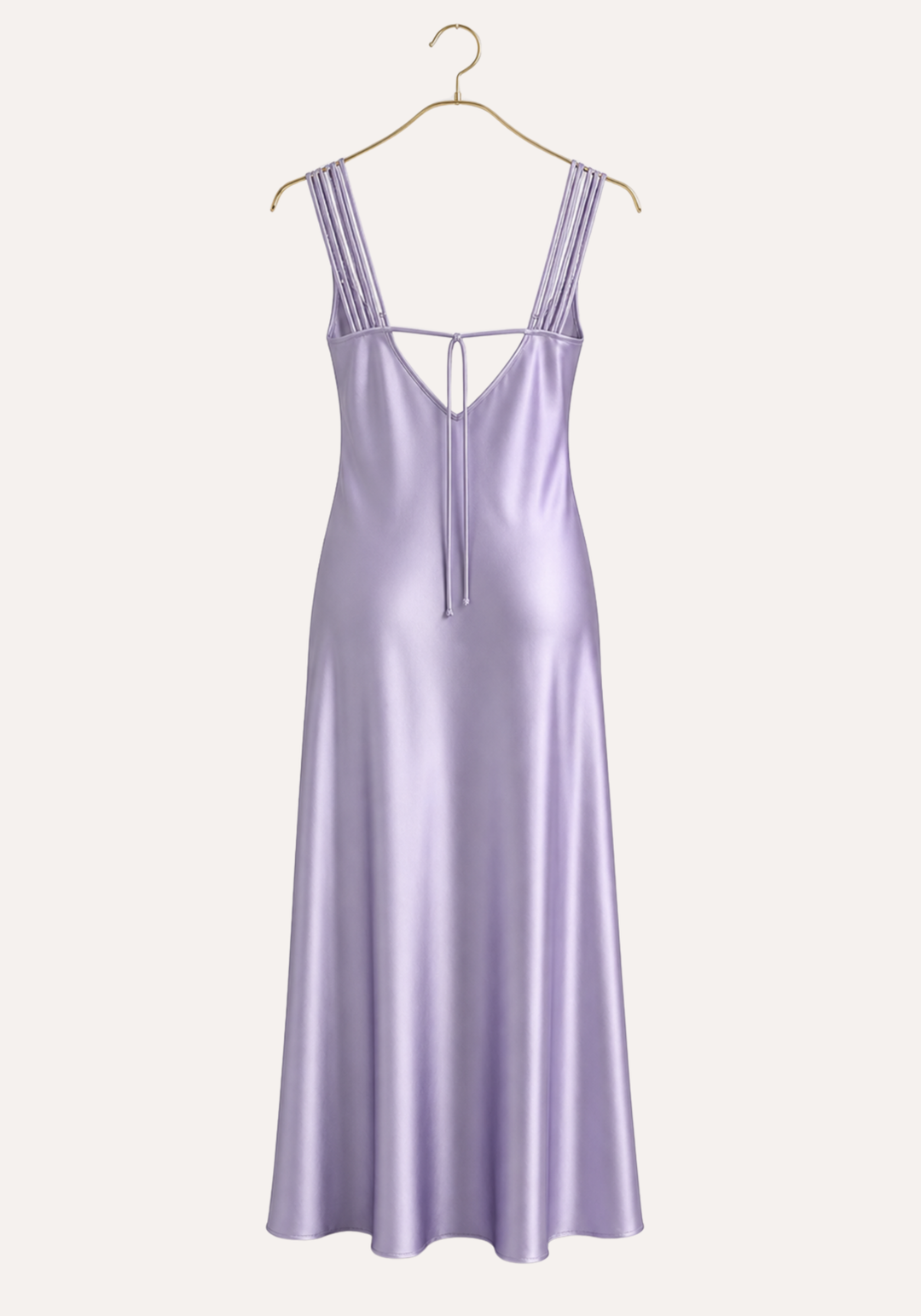 Satin Long Night Gown: Plain Shoulder Strap Lace Cups Long Nighty With Side Opening