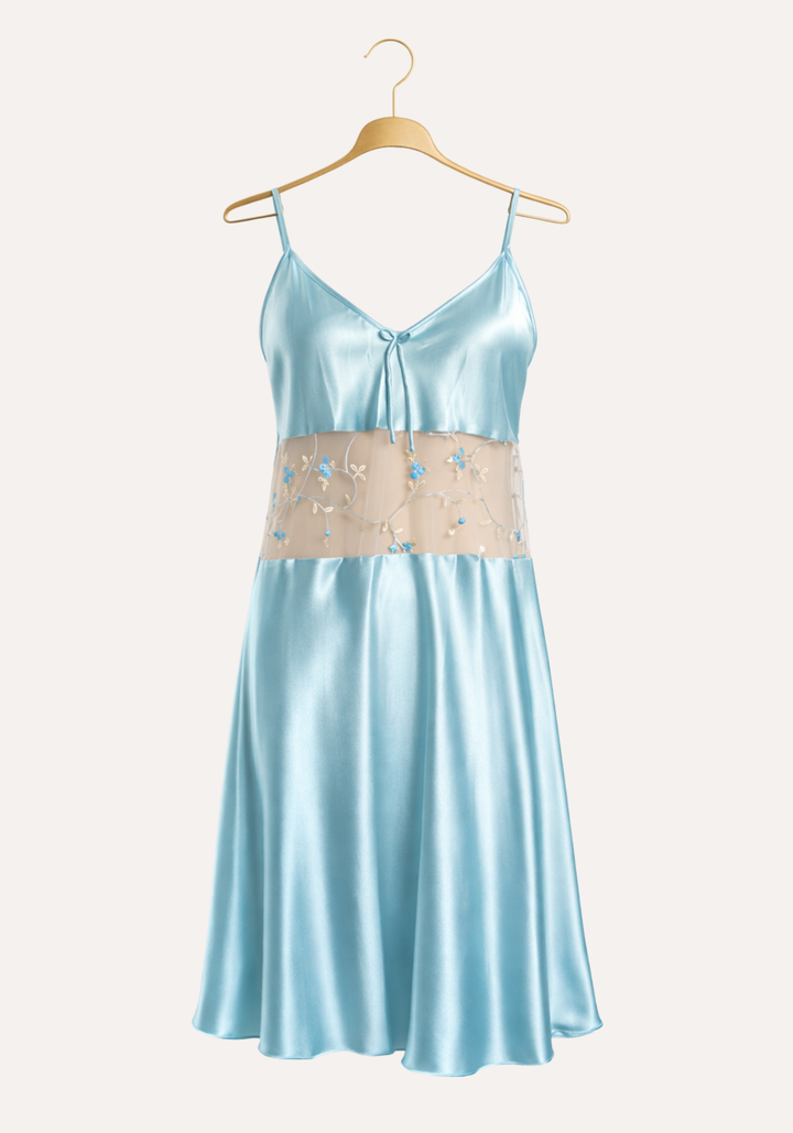 Satin Shoulder Strap Nighty With Lace And Robe