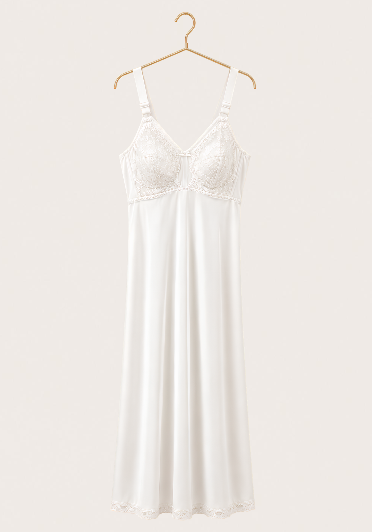 Long Slip: Wide Shoulder Strap Full Breast Lace Long Under Slip