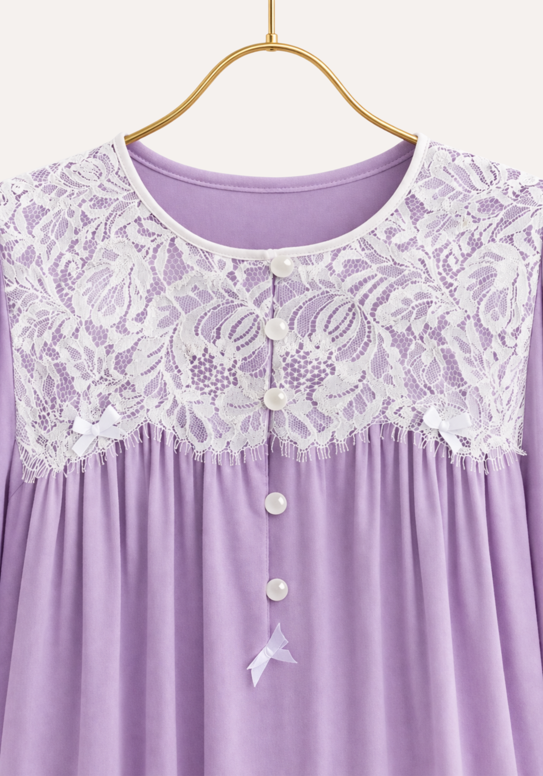 Woven Viscose Long Sleeves Long Nighty With Dantel In The Front &amp; Sleeves With Buttons