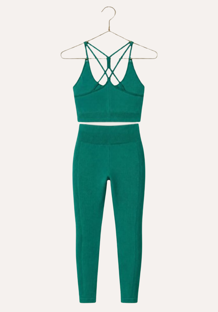 Sports Shaper Set: Shoulder Strap Sports Bra Top And Hi Waist Leggings Shaper