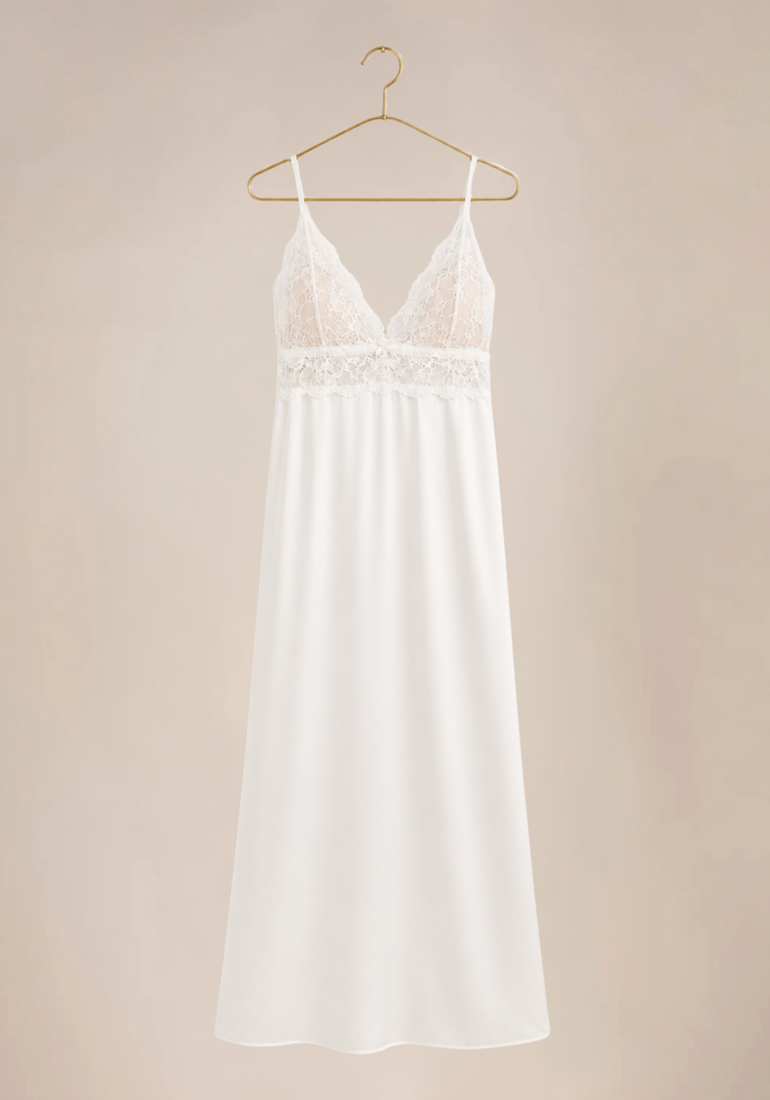 Bridal Long Robe Set: Shoulder Strap Lace Bra Long Gown And Long Robe With Lace Detail