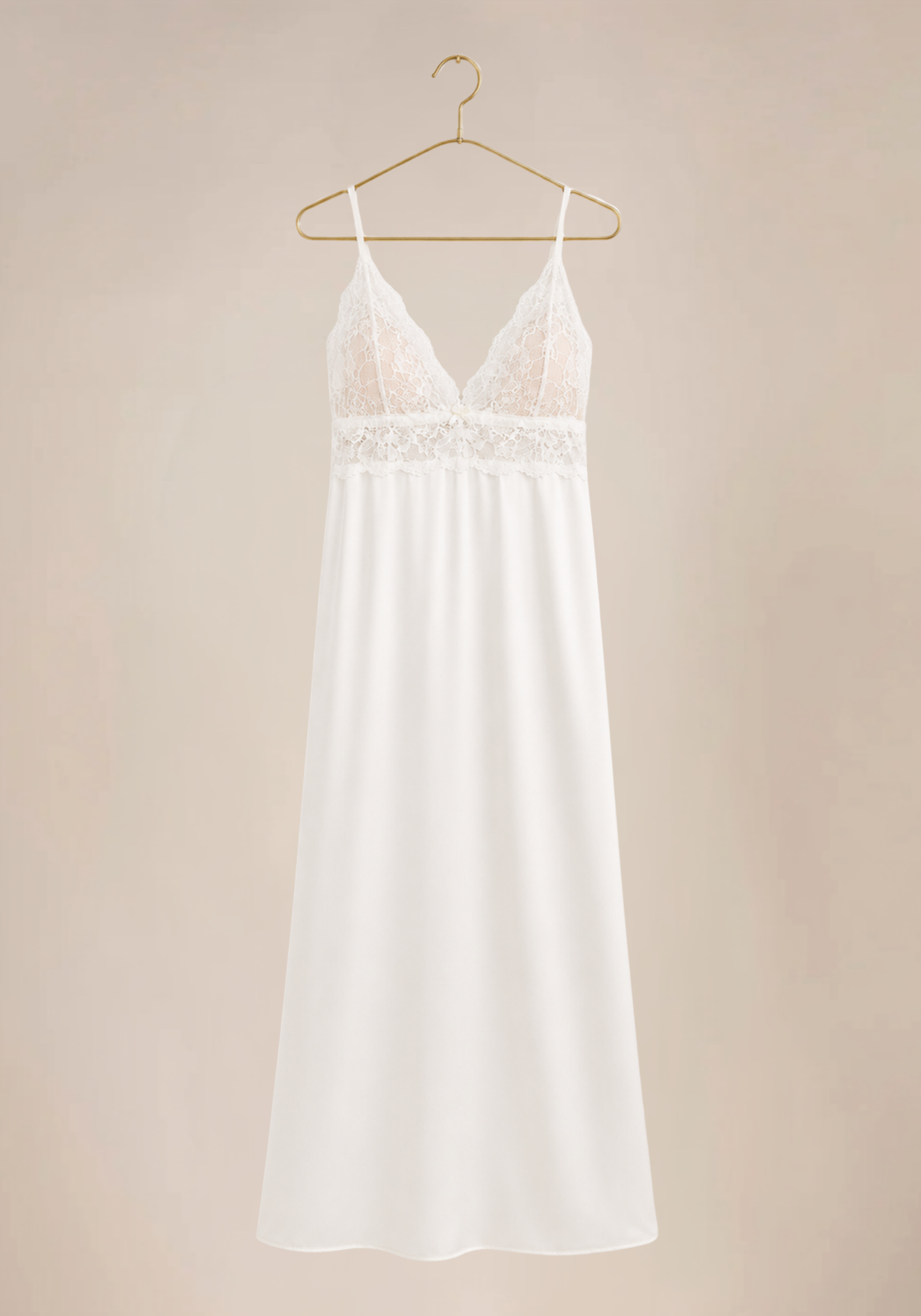Bridal Long Robe Set: Shoulder Strap Lace Bra Long Gown And Long Robe With Lace Detail