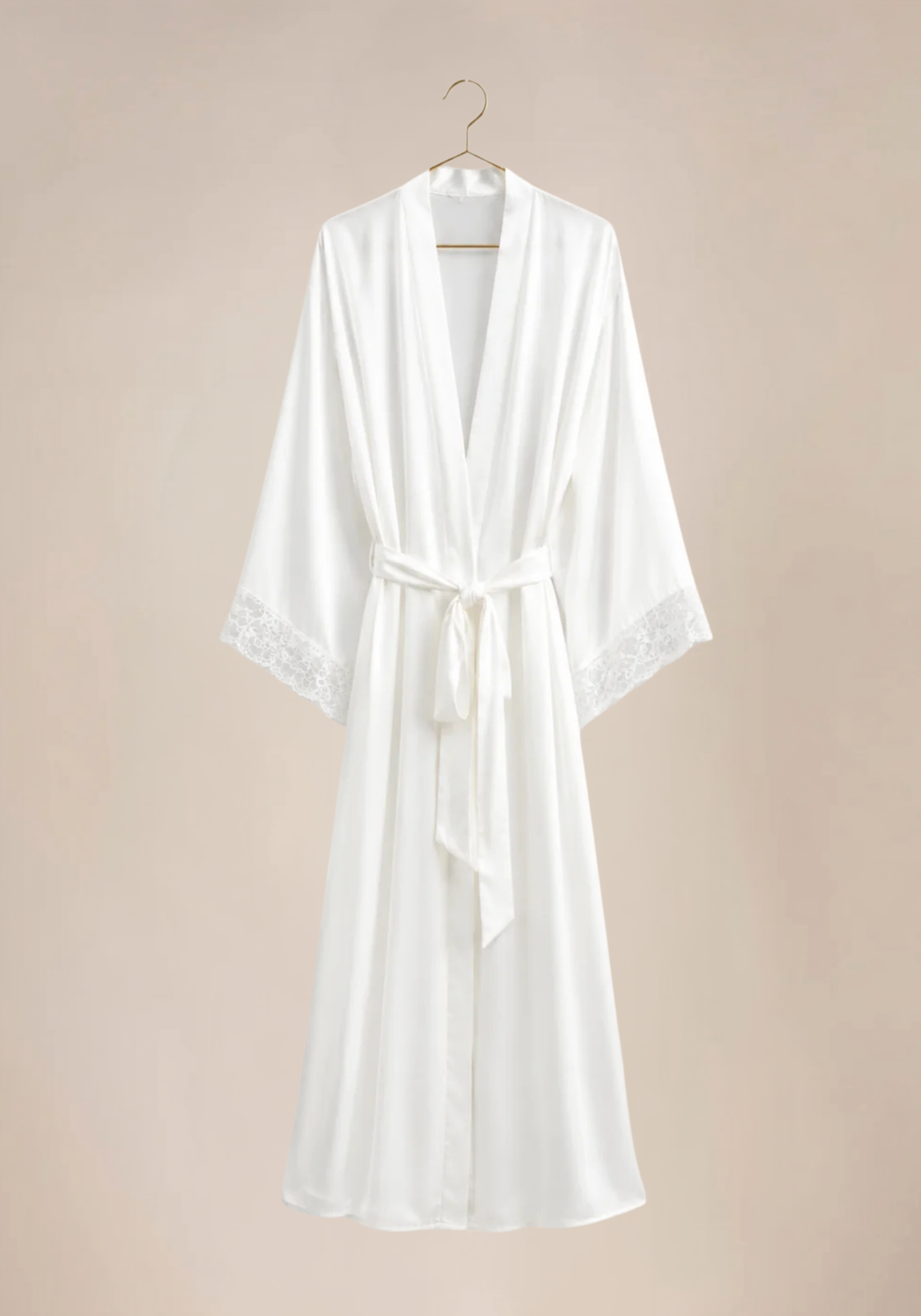 Bridal Long Robe Set: Shoulder Strap Padded Bra Long Gown And Long Robe With Lace Detail