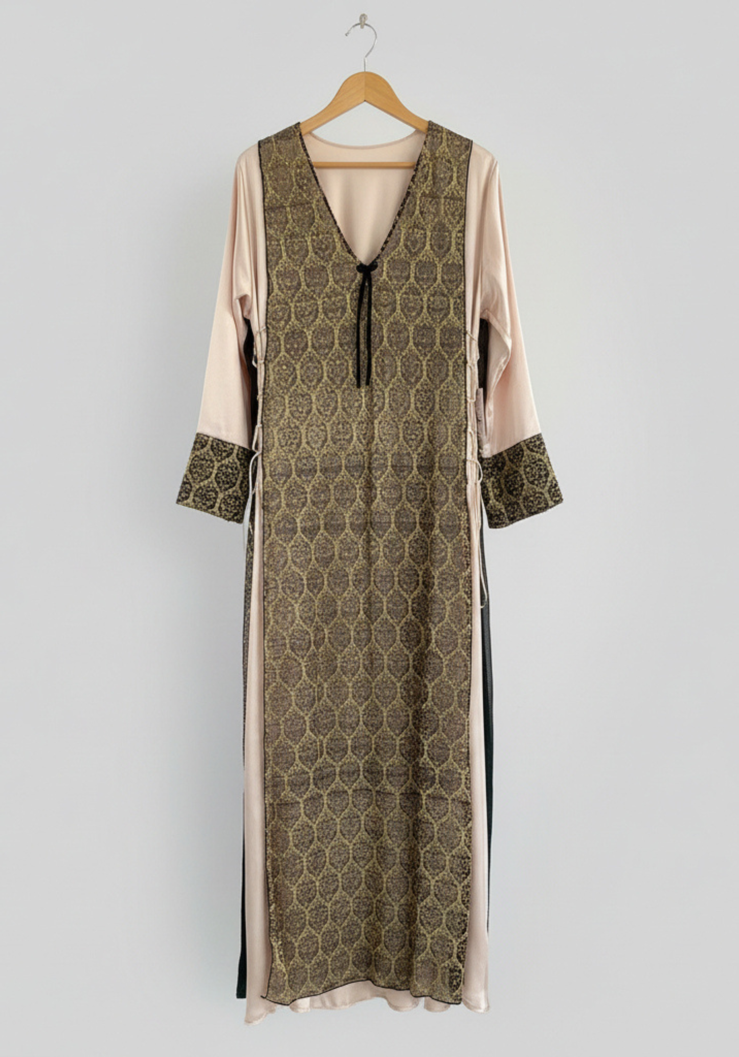 Satin Long Sleeve Long Gown With Golden Dantel