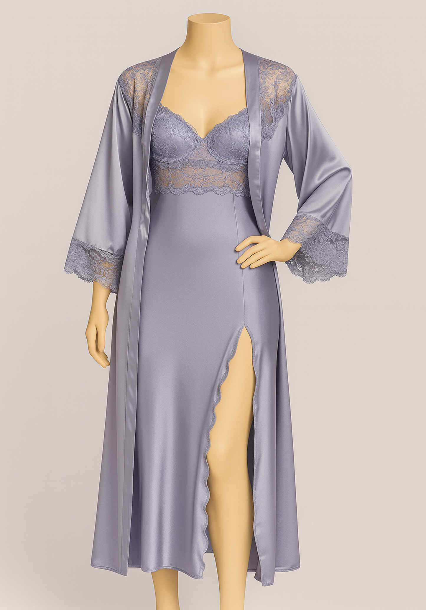LNGR Satin Long Robe Set