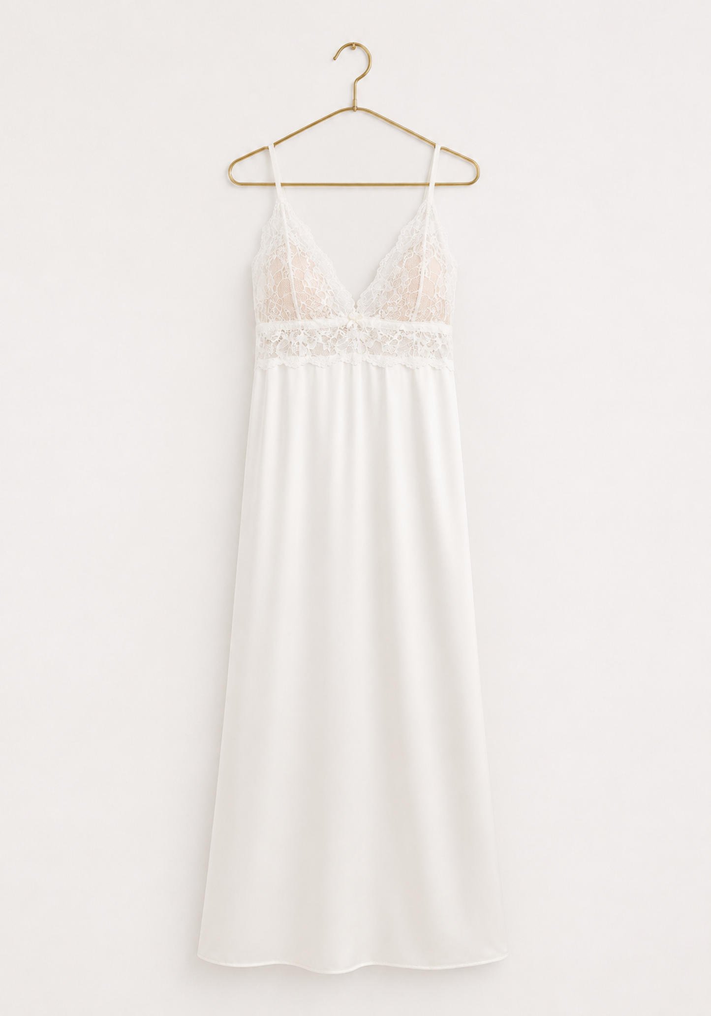 Bridal Long Robe Set: Shoulder Strap Lace Bra Long Gown And Long Robe With Lace Detail