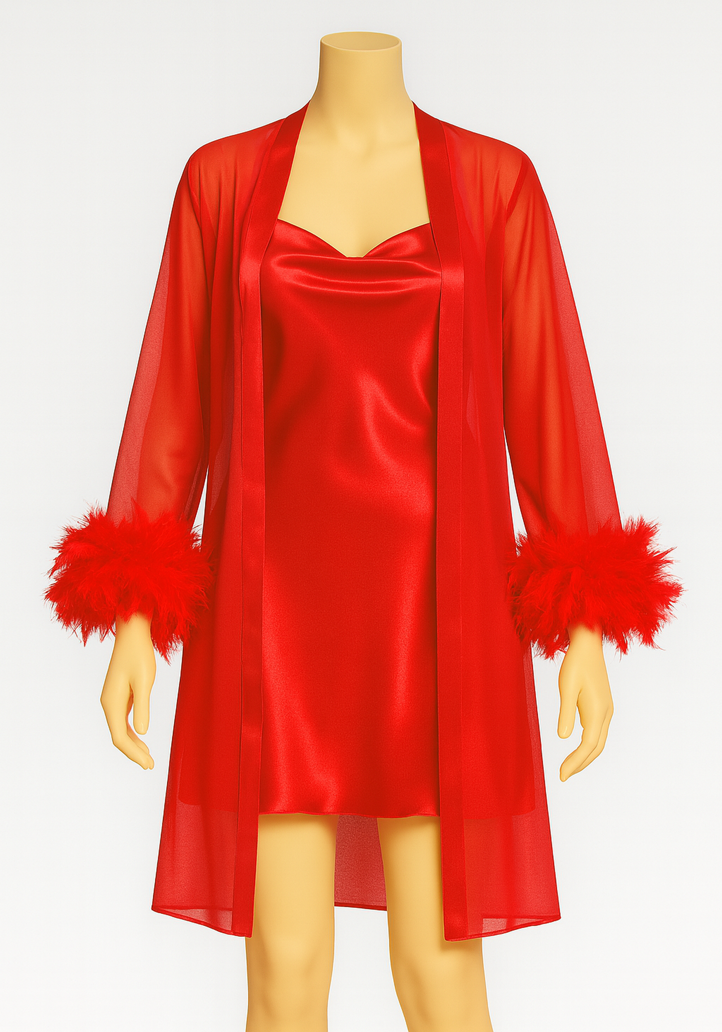 LNGR Bridal 2 Piece Satin Furr Robe Set