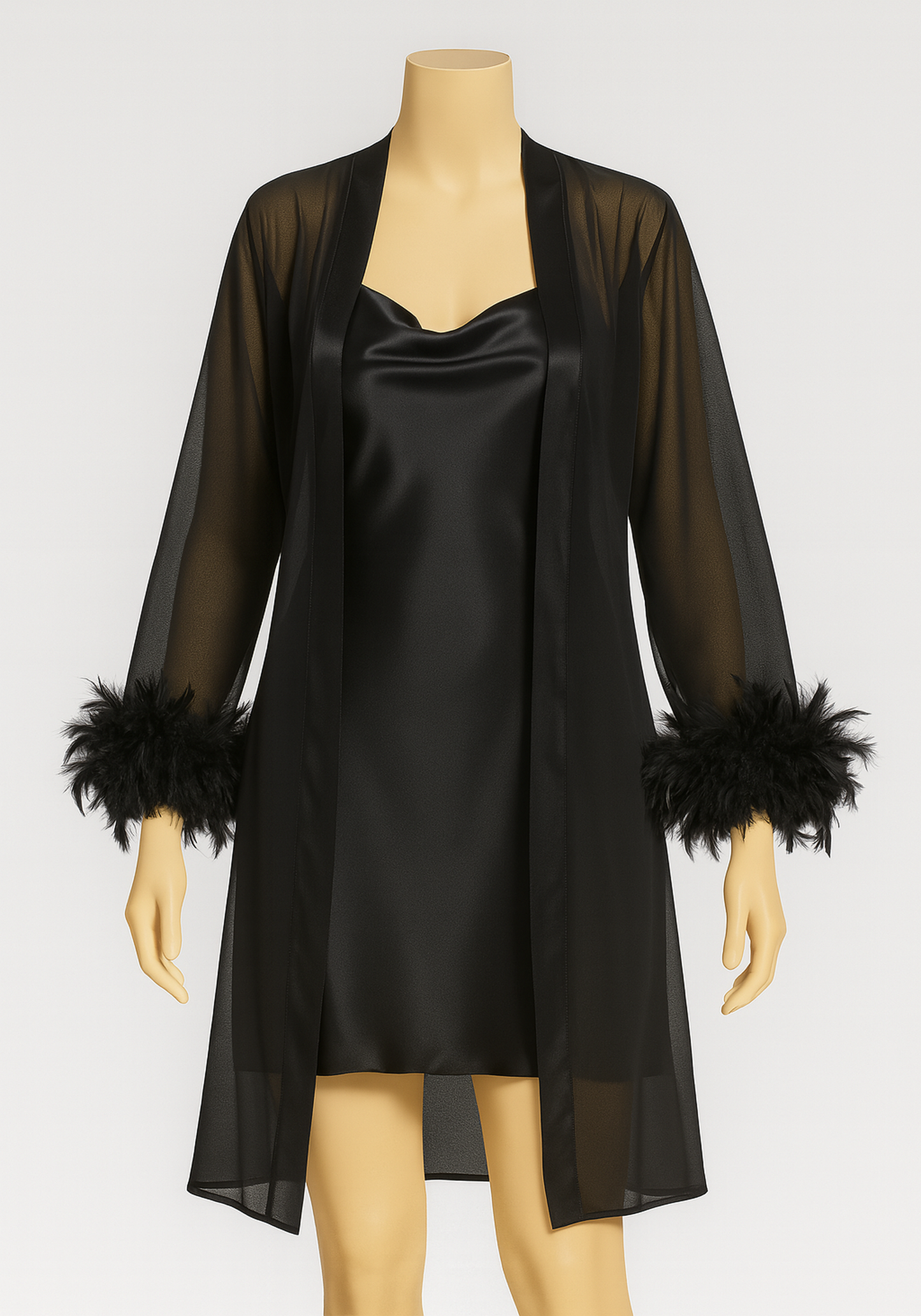 LNGR Bridal 2 Piece Satin Furr Robe Set