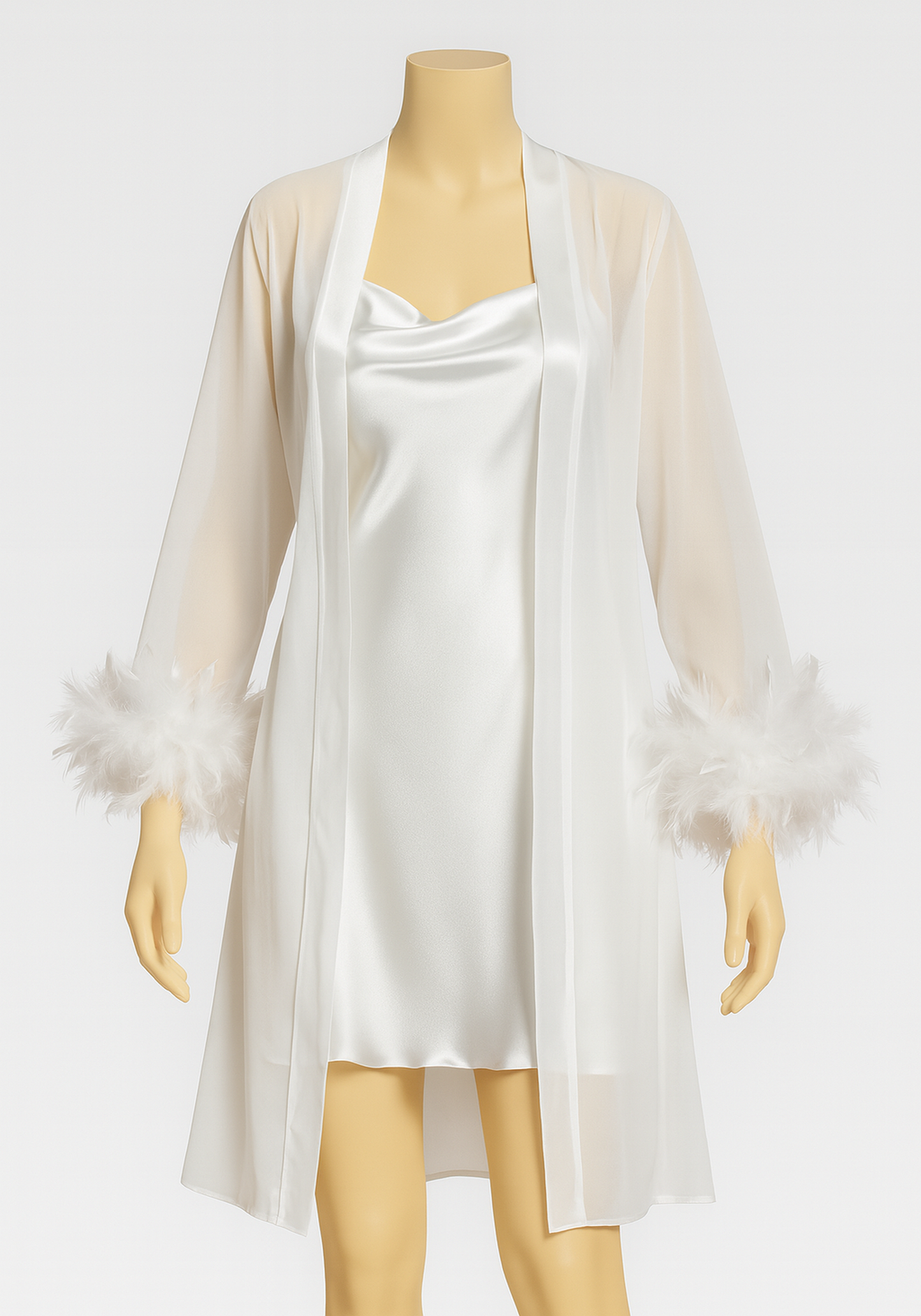 LNGR Bridal 2 Piece Satin Furr Robe Set