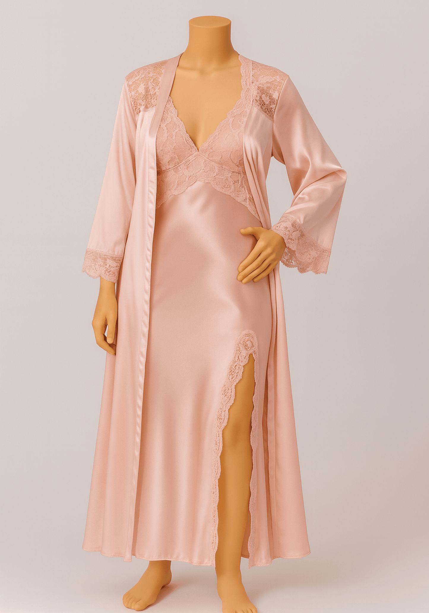 LNGR 2 Piece Long Satin Robe Set