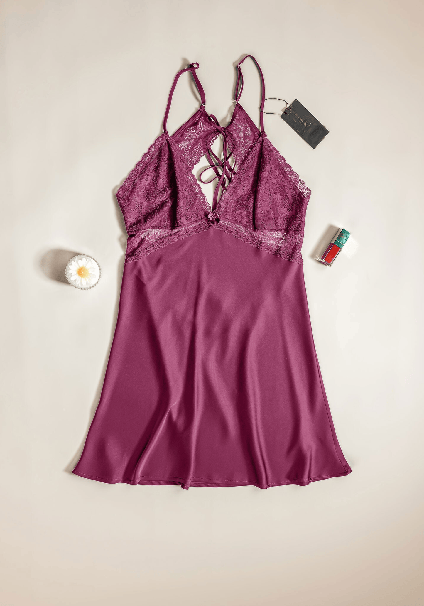 Satin Babydoll With Lace Detail