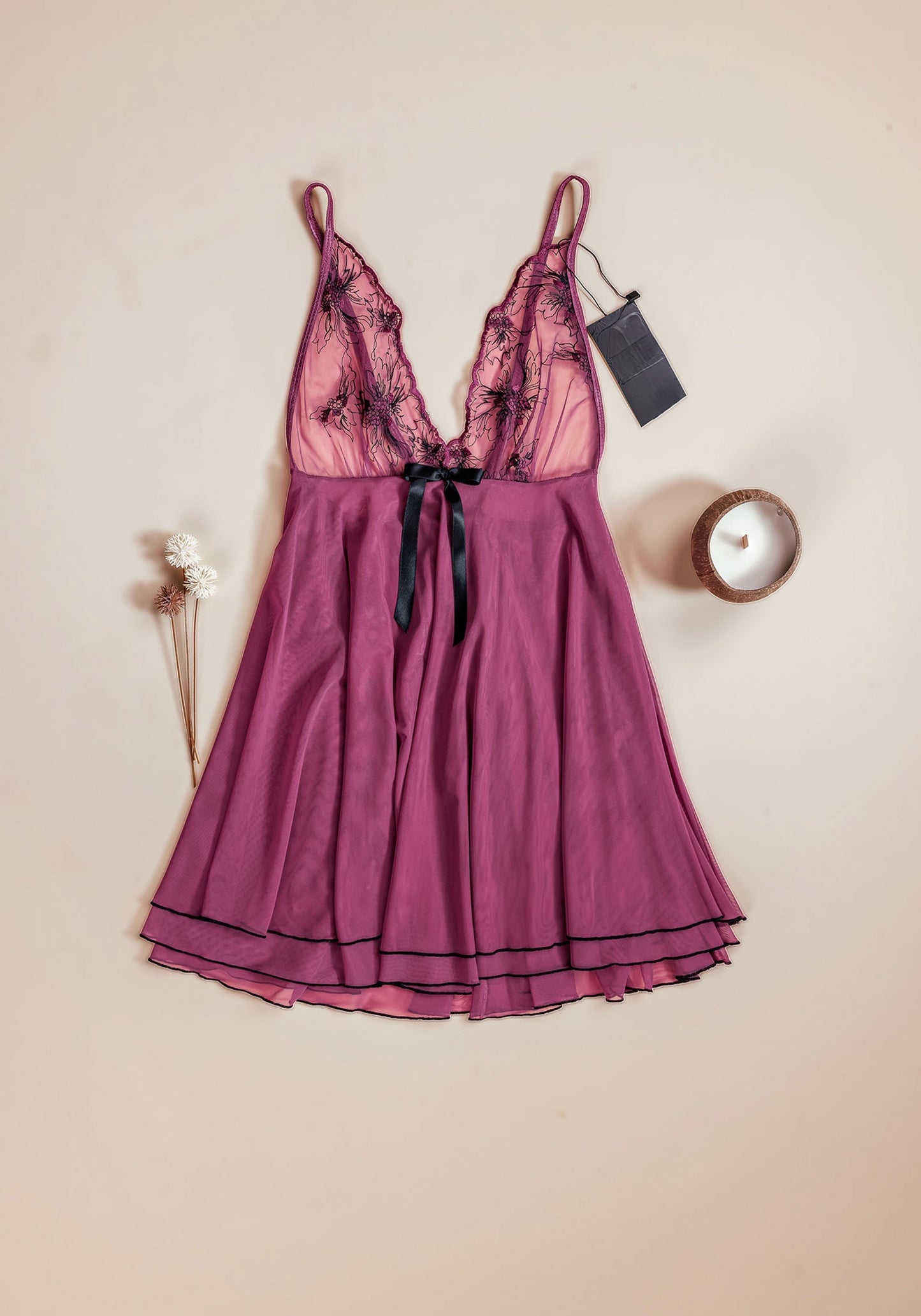 Babydoll: Shoulder Strap Lace Bra Toullele Babydoll