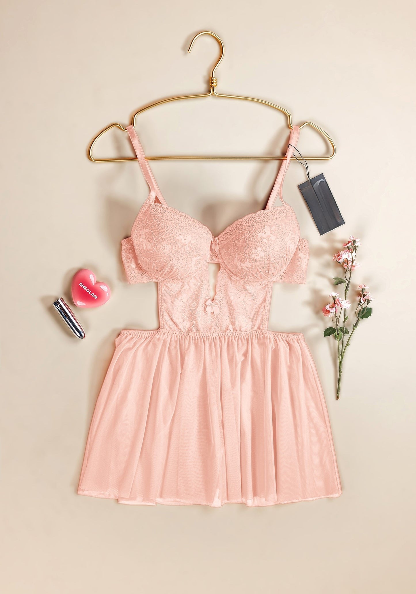 Babydoll: Paddded Lace Bra And Elastic Waist Toullele Skirt With Lace Suspensions