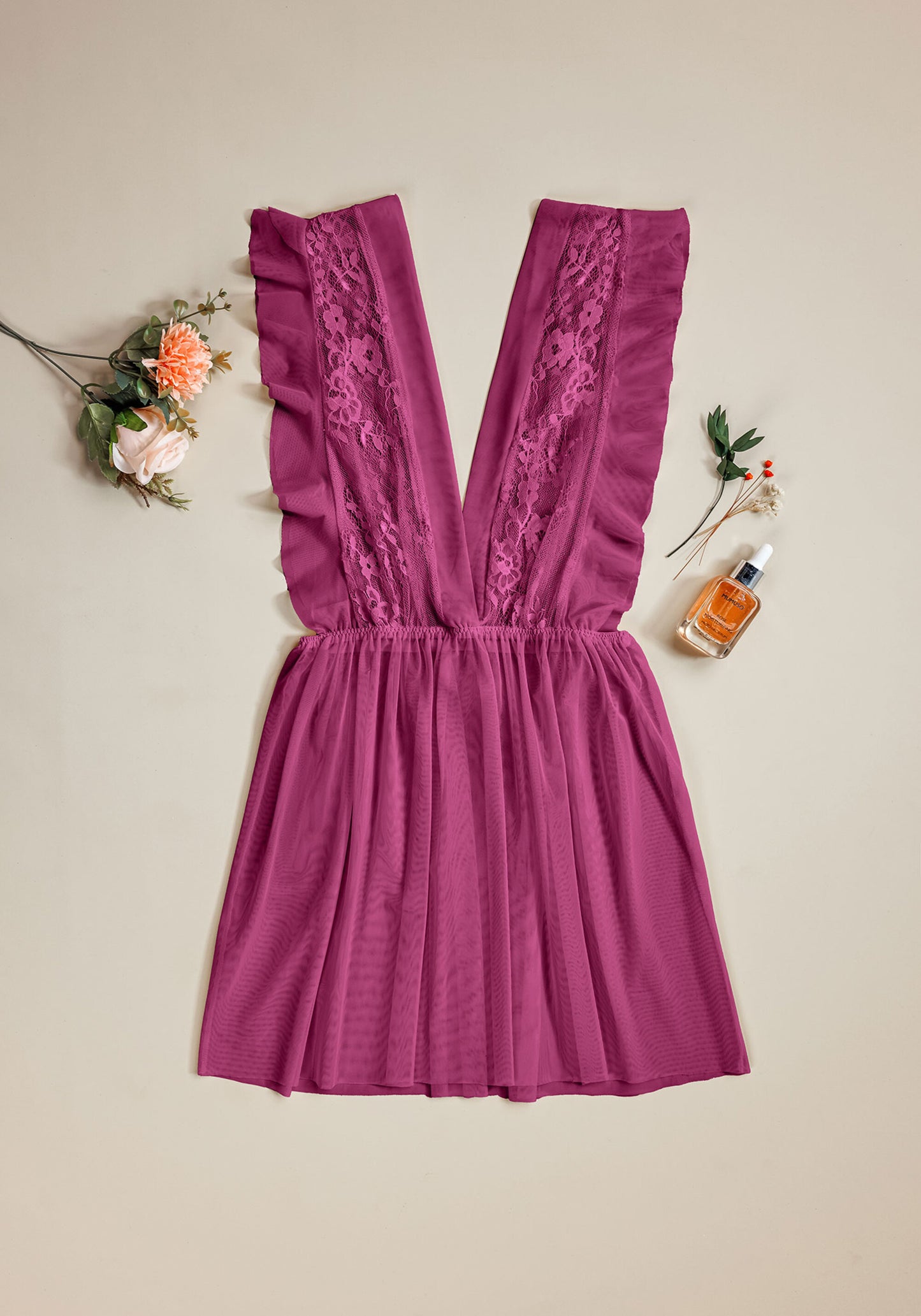 Toulle Babydoll With V Front And Back Opening And Lace Detail