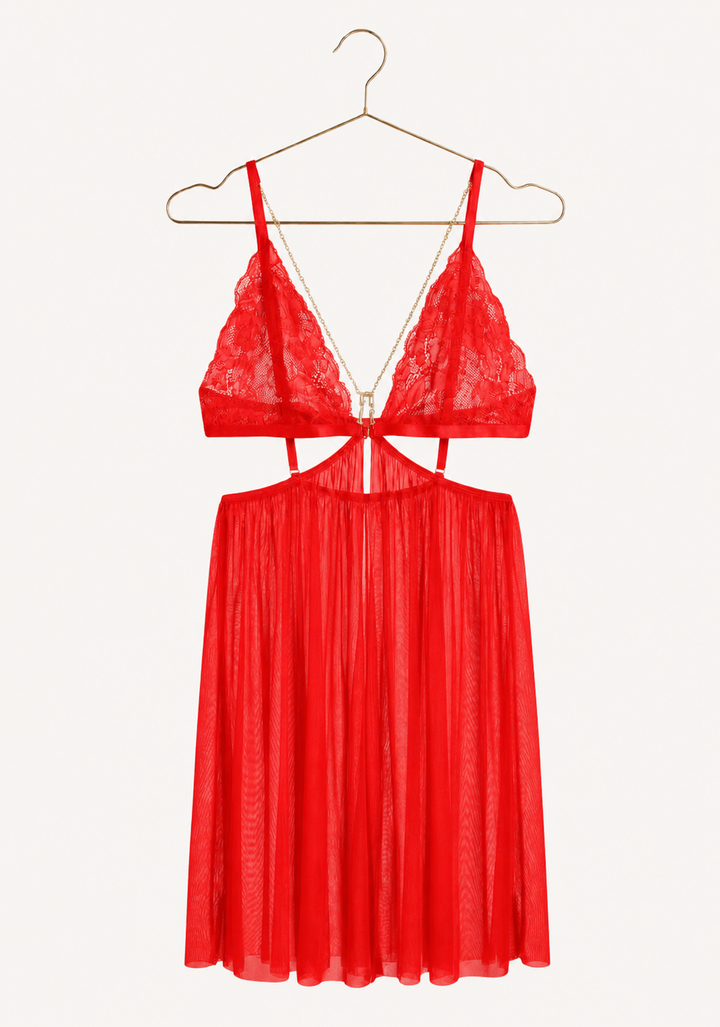 Sexy See Through Tulle Babydoll With Lace Cups