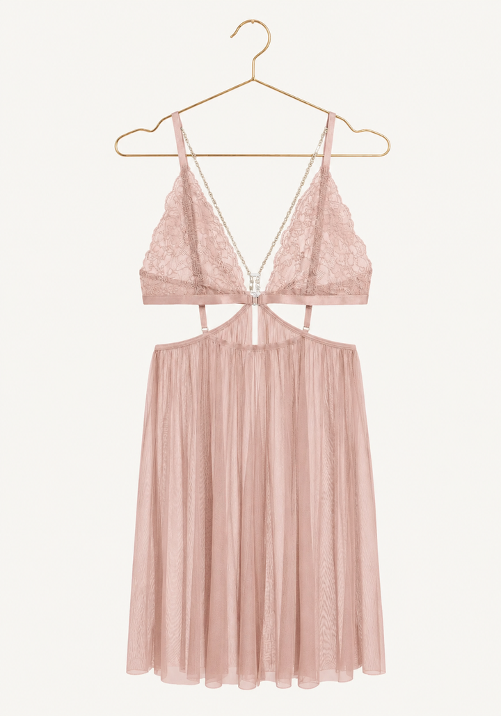 Sexy See Through Tulle Babydoll With Lace Cups
