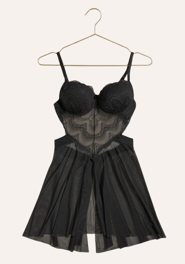 Sexy See Through Tulle Babydoll With Lace Padded Cups