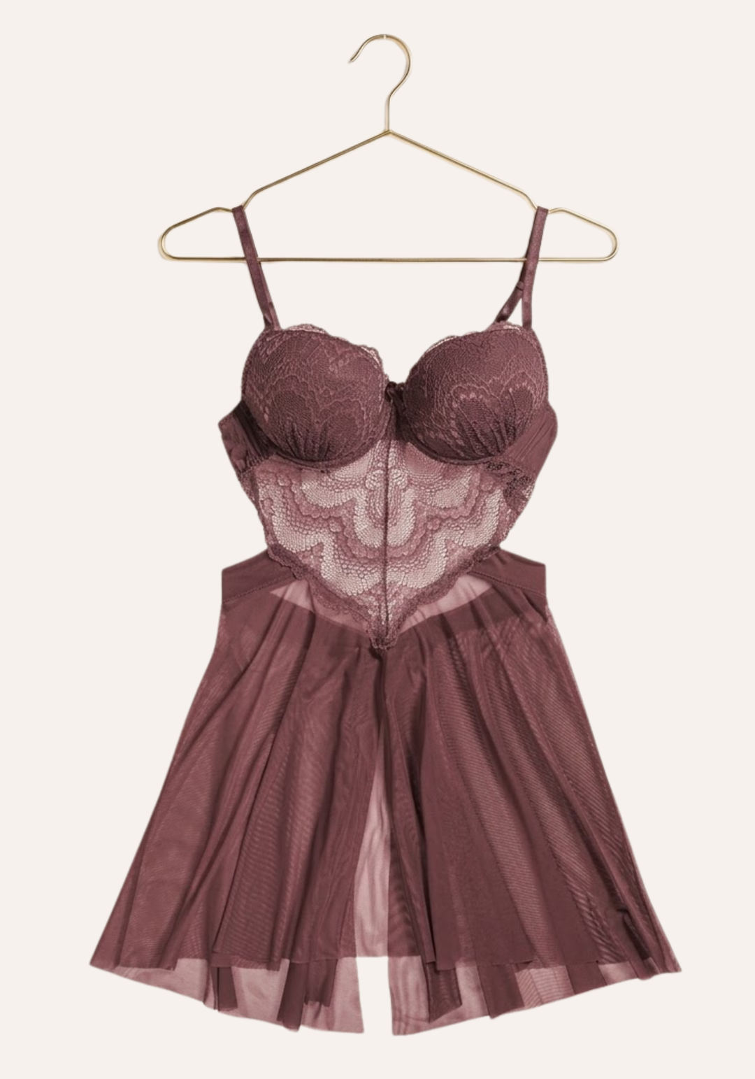 Sexy See Through Tulle Babydoll With Lace Padded Cups