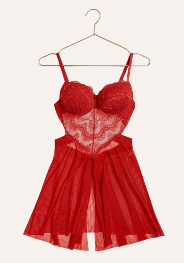 Sexy See Through Tulle Babydoll With Lace Padded Cups