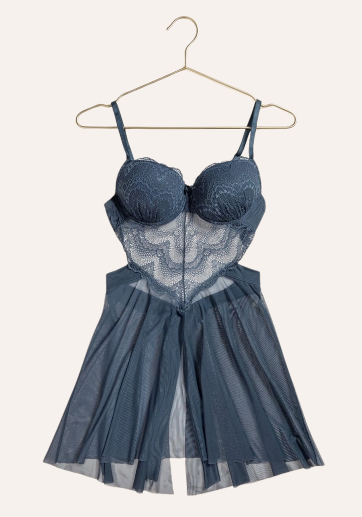 Sexy See Through Tulle Babydoll With Lace Padded Cups