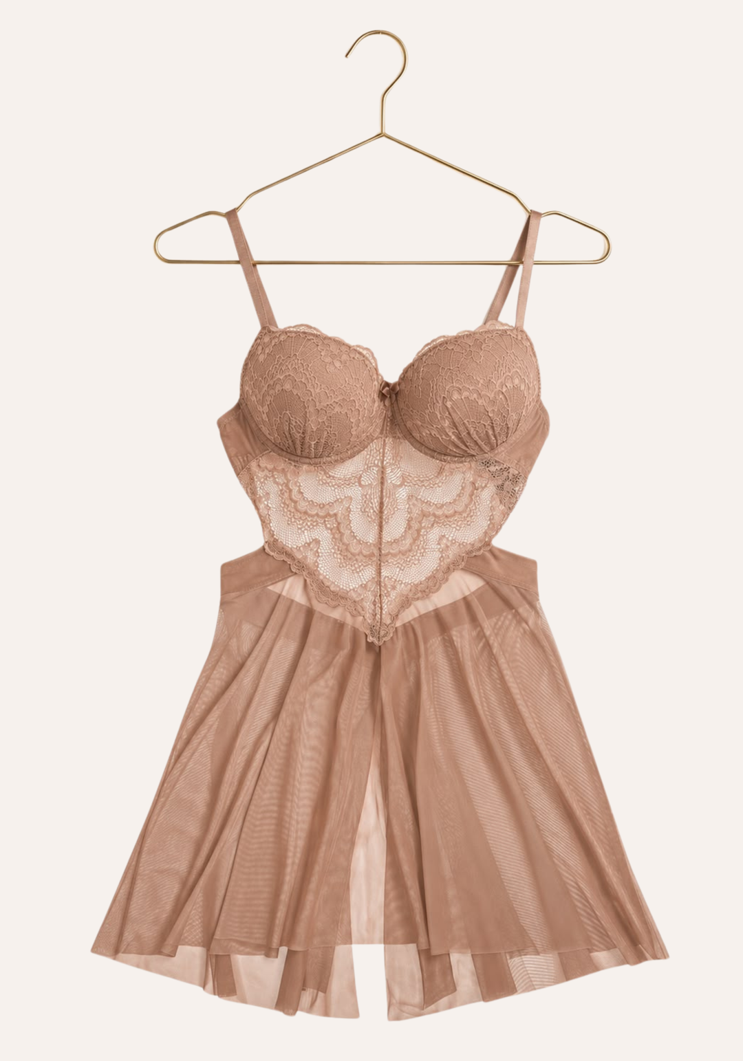 Sexy See Through Tulle Babydoll With Lace Padded Cups