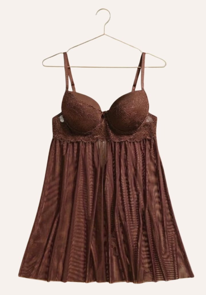 Sexy See Through Tulle Babydoll With Lace Padded Cups