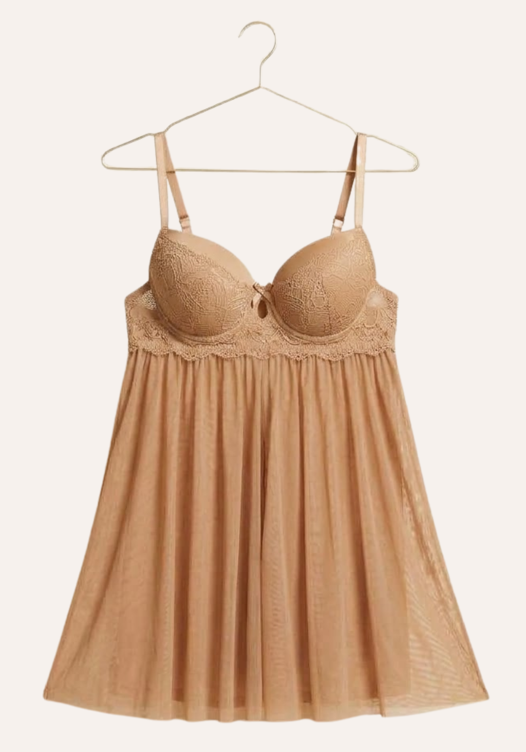 Sexy See Through Tulle Babydoll With Lace Padded Cups