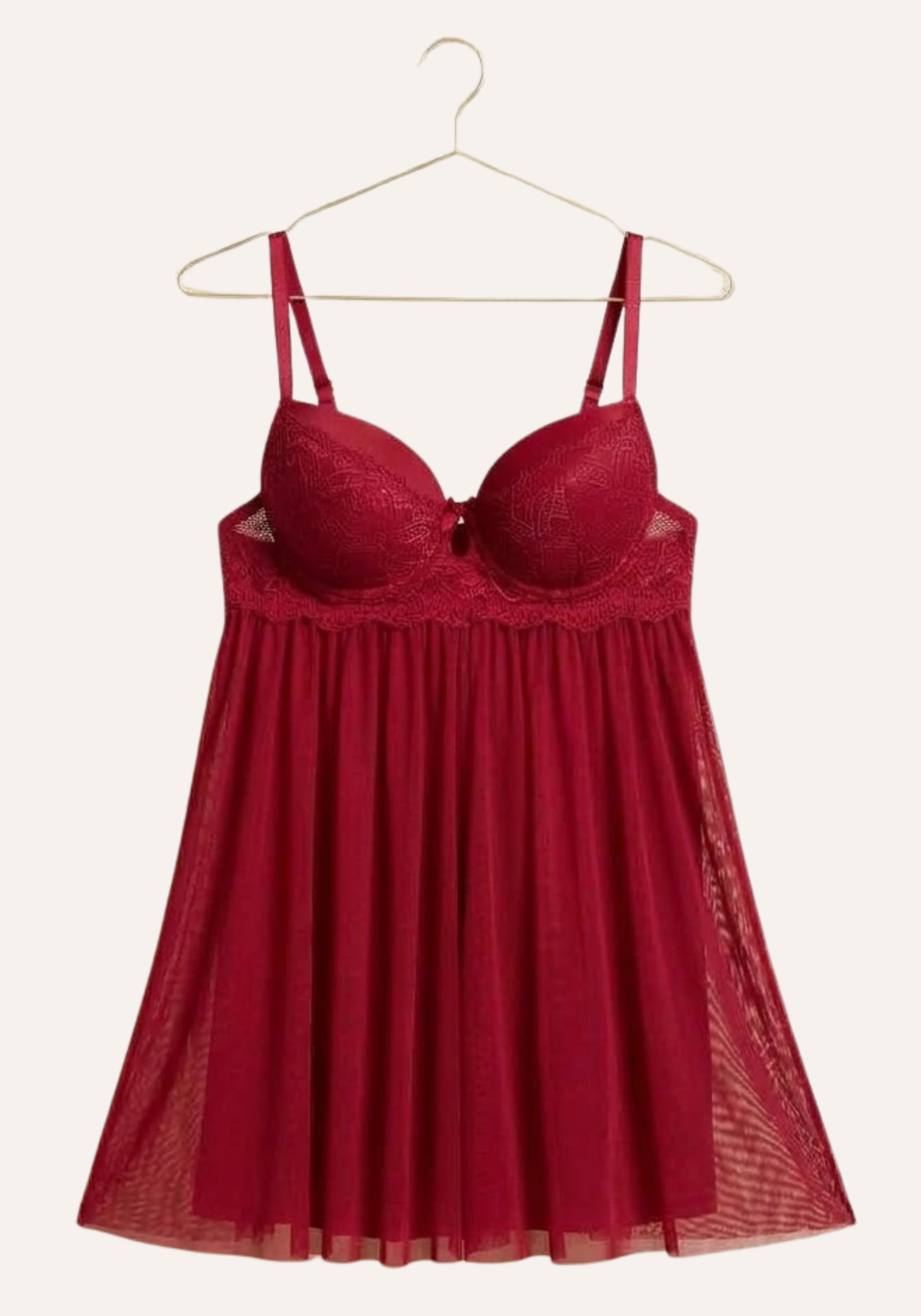 Sexy See Through Tulle Babydoll With Lace Padded Cups