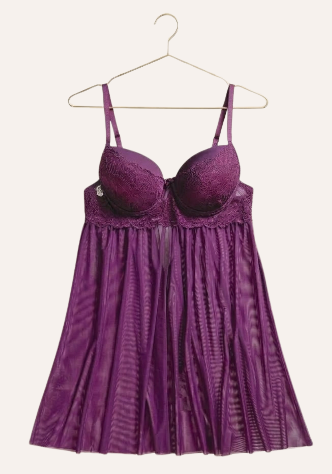 Sexy See Through Tulle Babydoll With Lace Padded Cups
