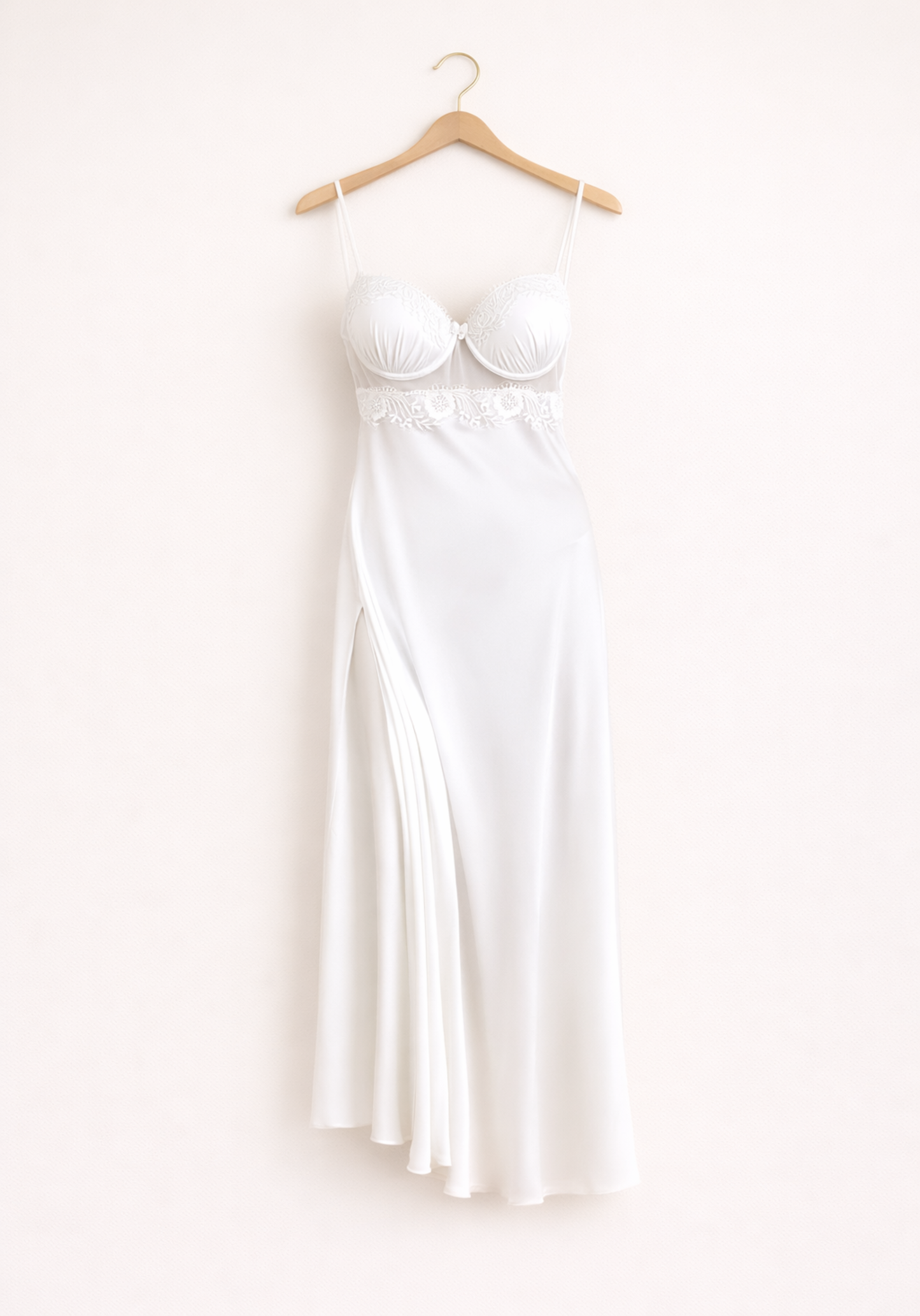 Bridal Robe Set: Padded Underwire Satin Long Nighty And Long Sschiffon Robe With Lace Detail
