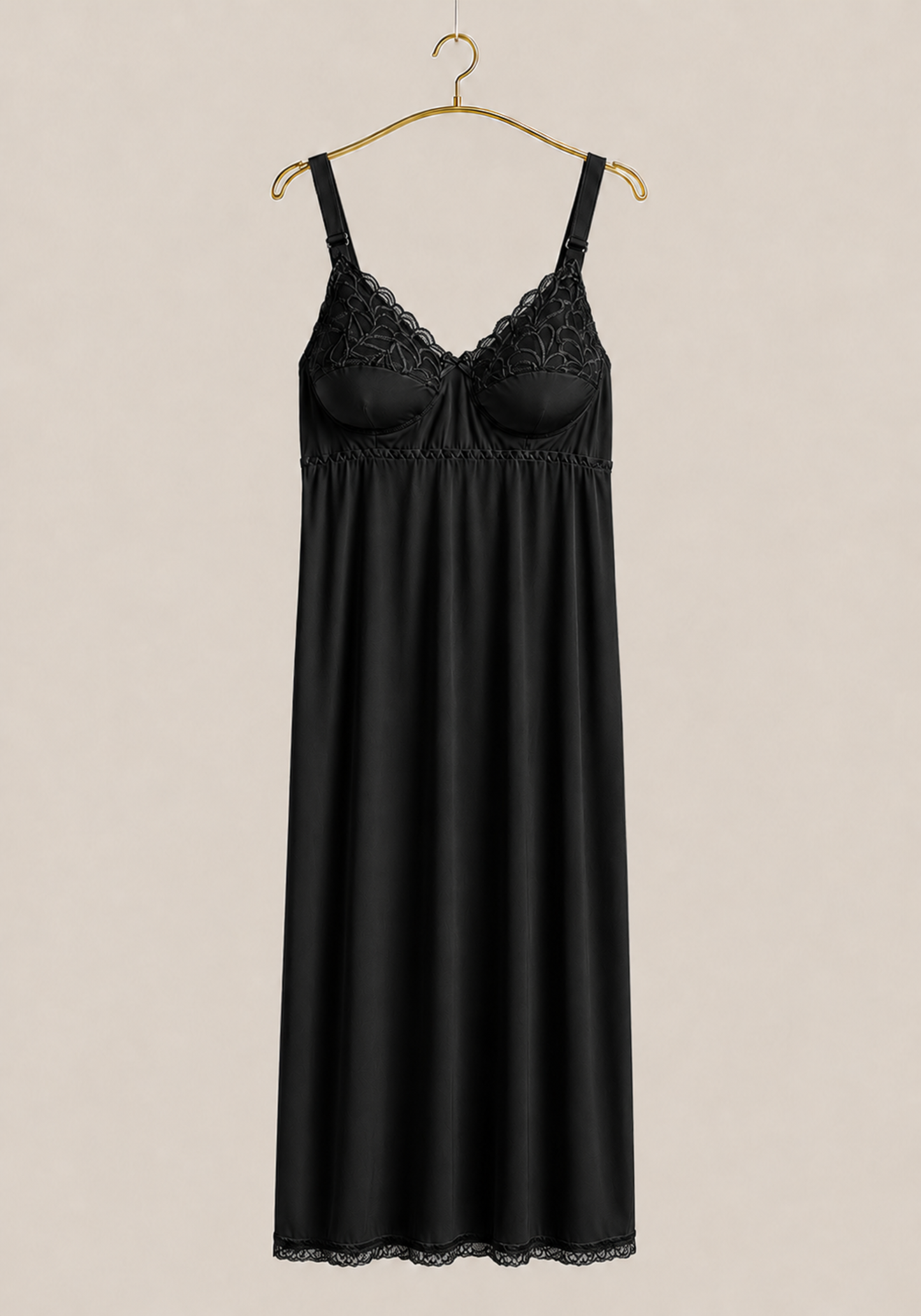Long Slip: Wide Shoulder Strap Half Lace Half Padded Cup Long Under Slip