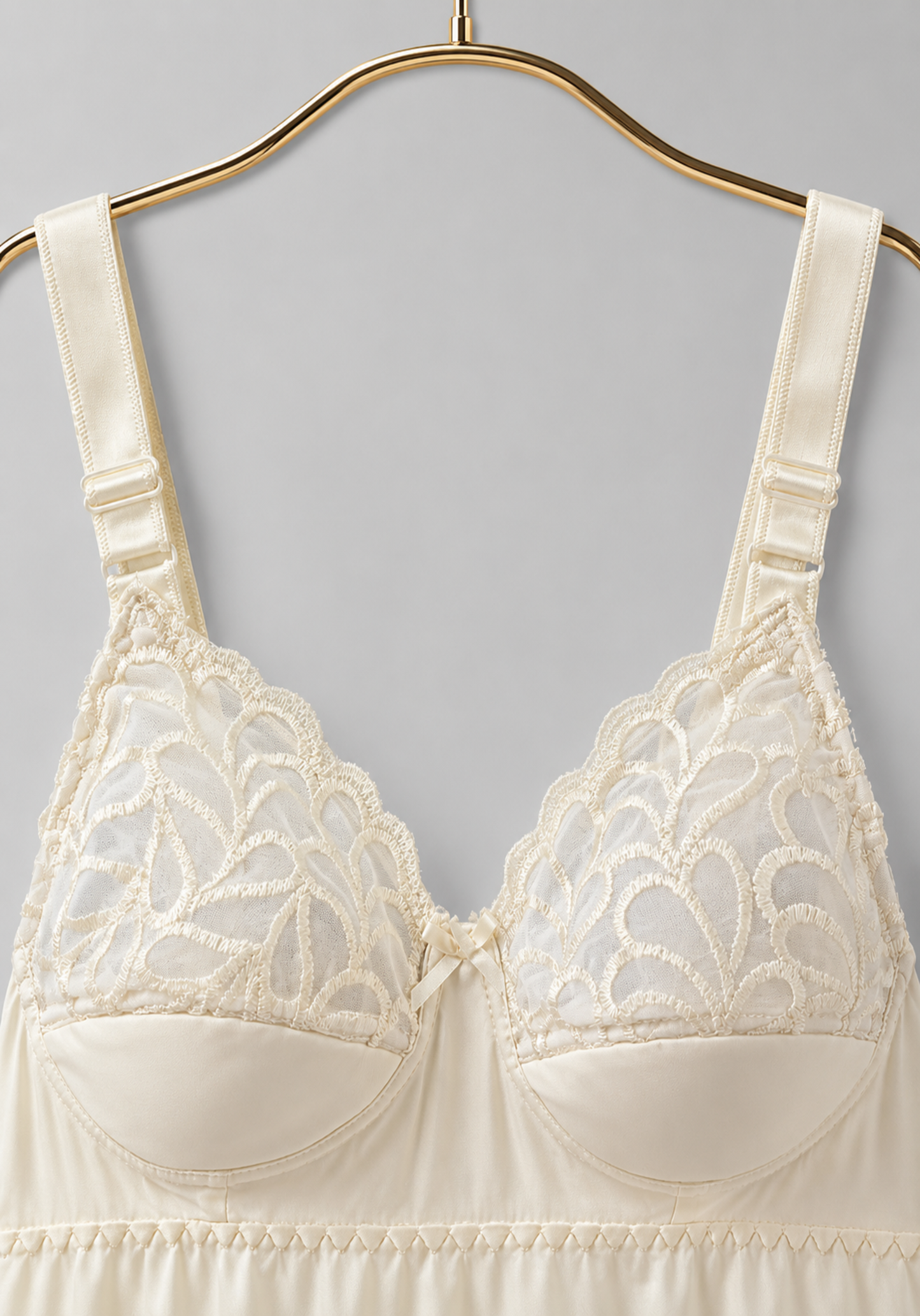 Long Slip: Wide Shoulder Strap Half Lace Half Padded Cup Long Under Slip