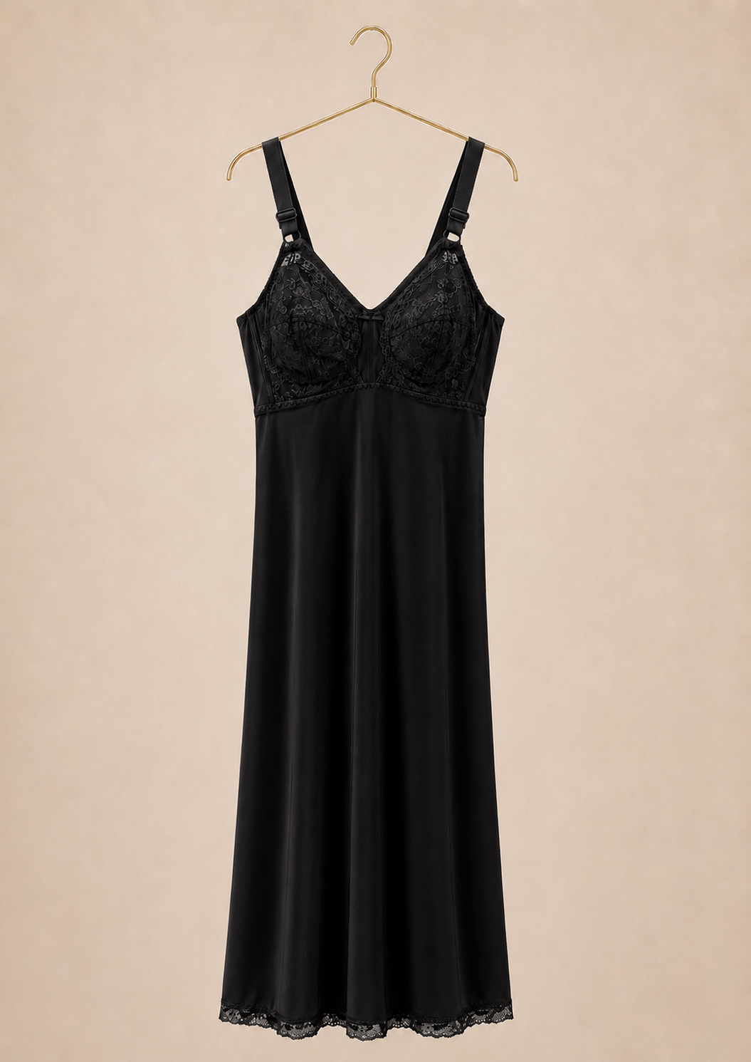 Long Slip: Wide Shoulder Strap Full Breast Lace Long Under Slip