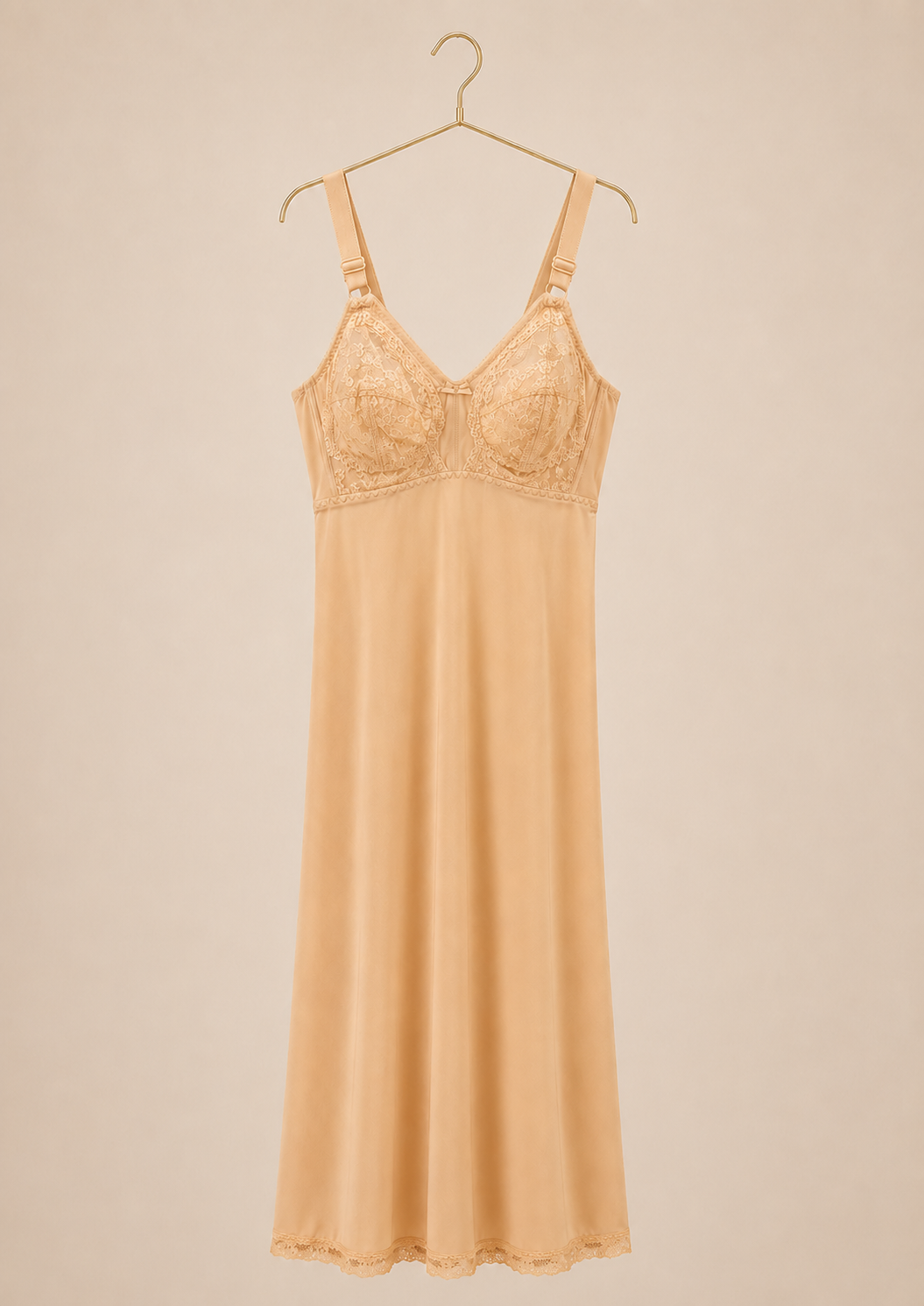 Long Slip: Wide Shoulder Strap Full Breast Lace Long Under Slip