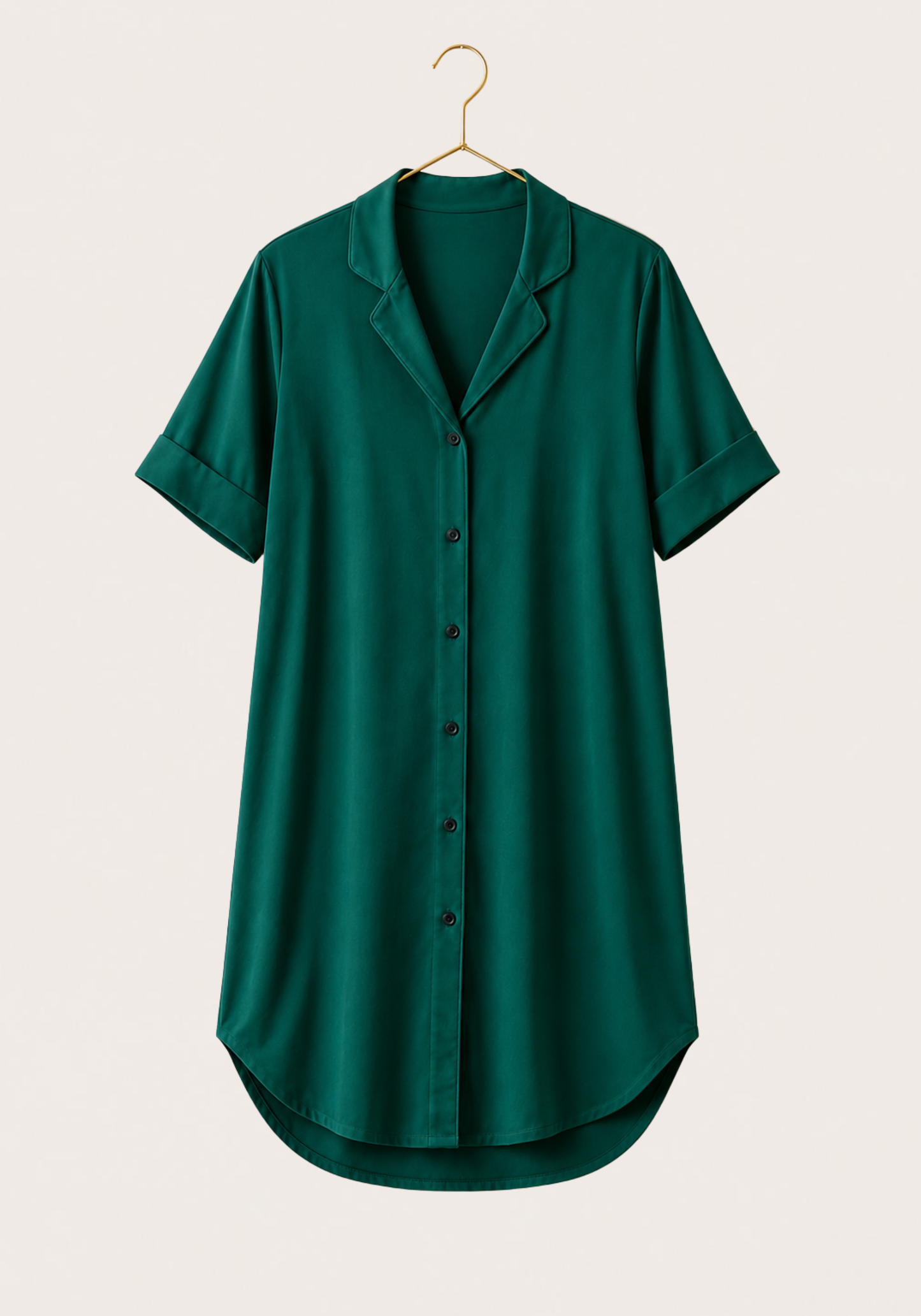 Modal Nighty: Collar Button Long Sleeves Short Nighty