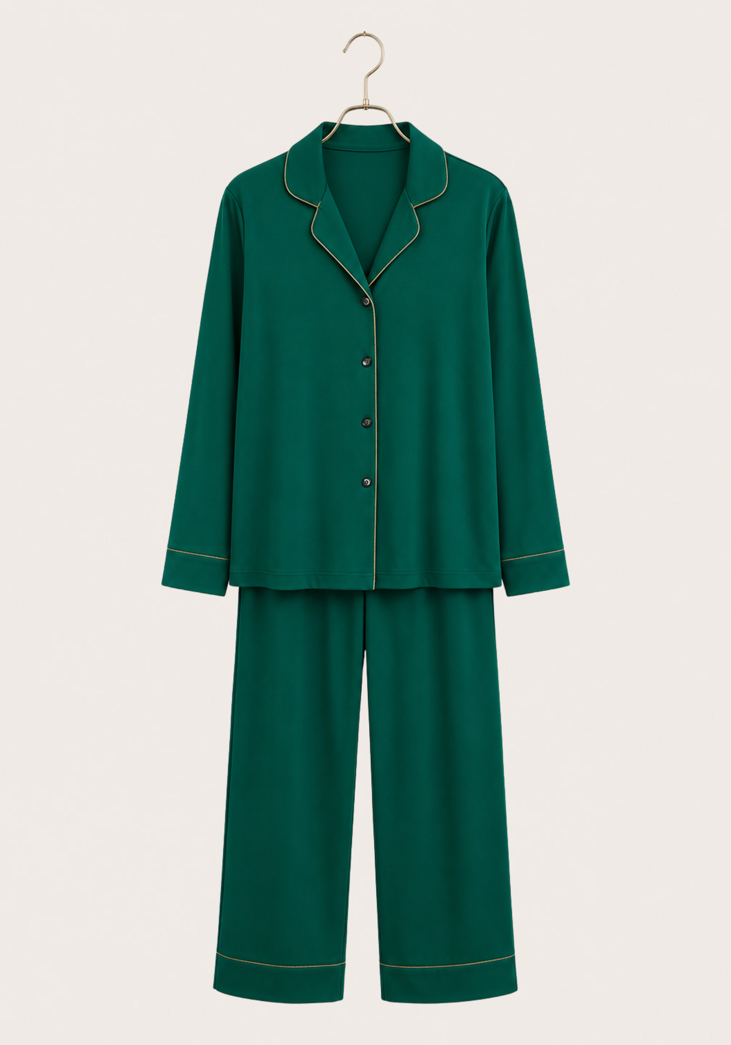 Modal Pajama: Collar Button Long Sleeve Top And Pants