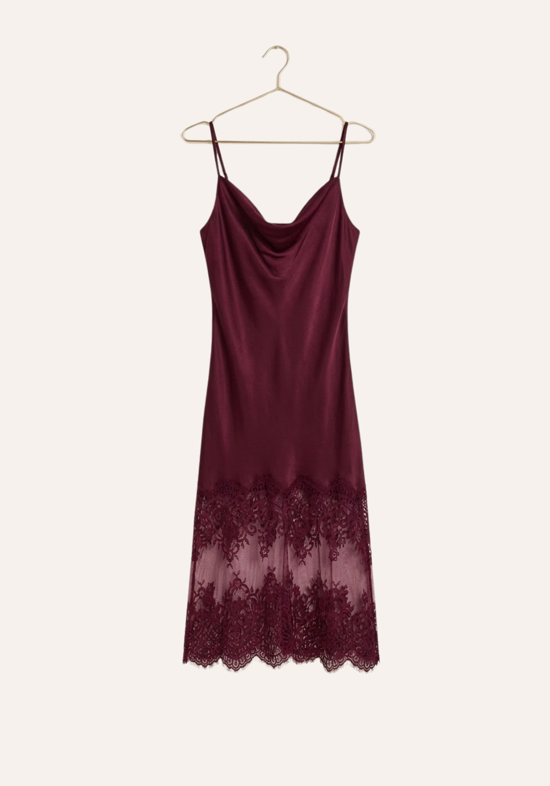 Shoulder Strap Satin Nighty With Long Lace In The Bottom