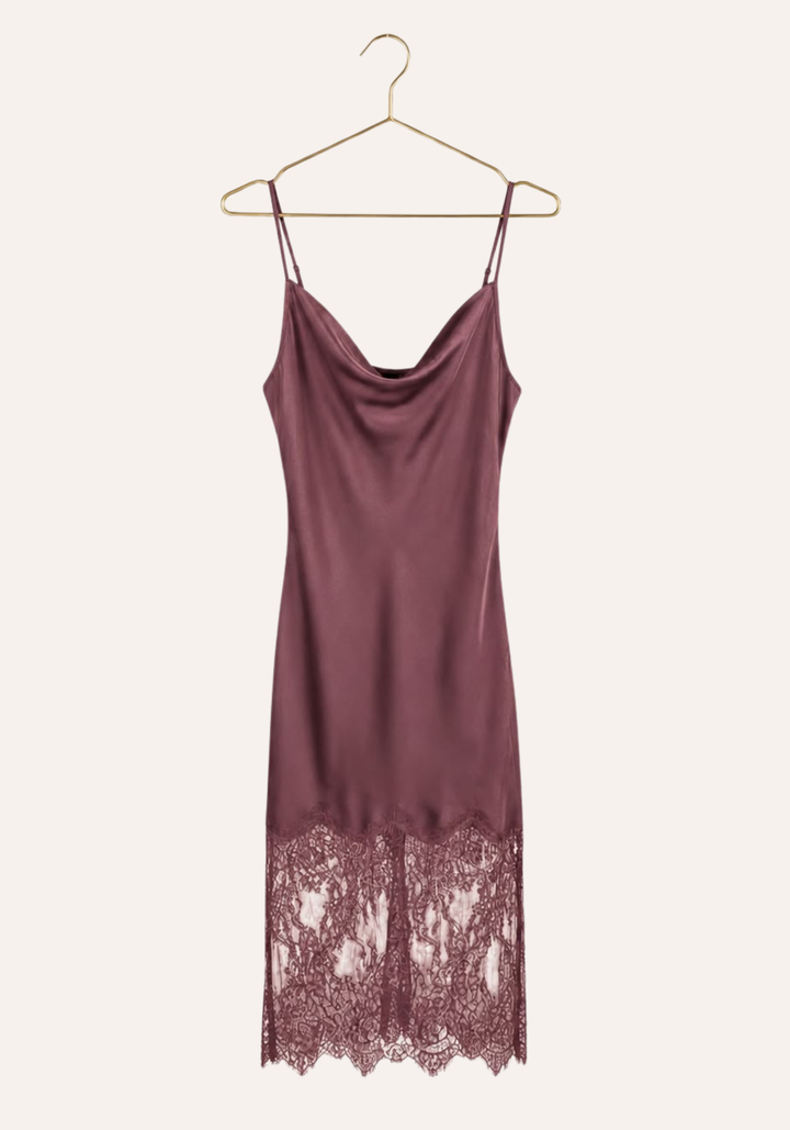Shoulder Strap Satin Nighty With Long Lace In The Bottom