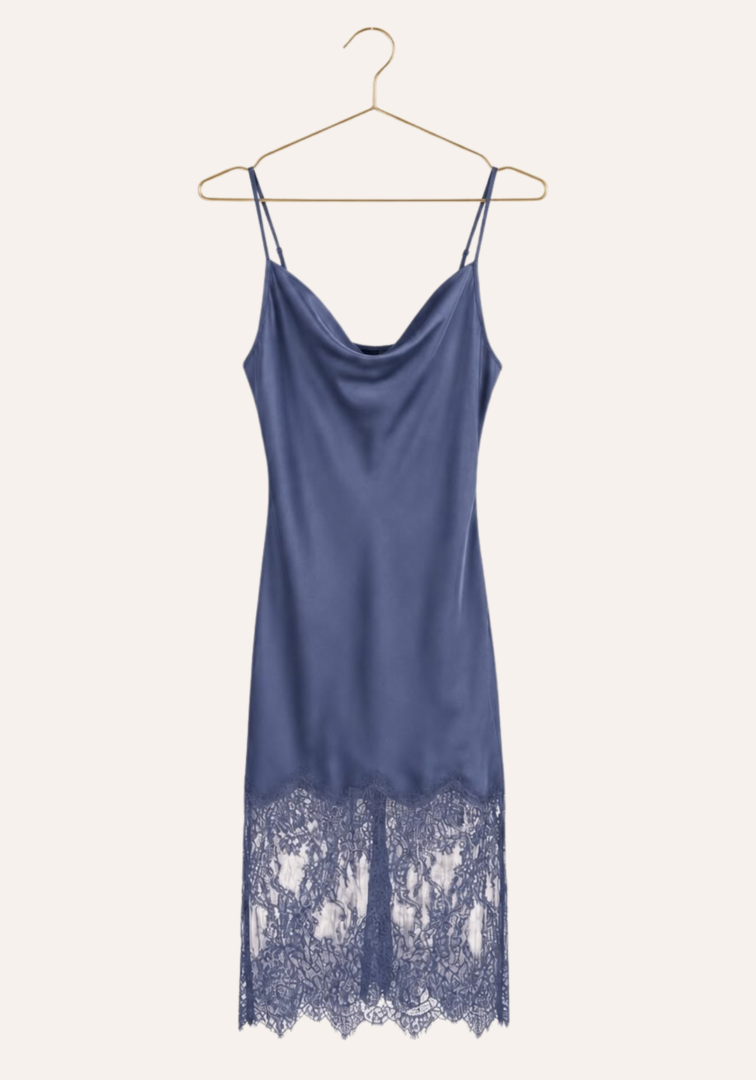 Shoulder Strap Satin Nighty With Long Lace In The Bottom