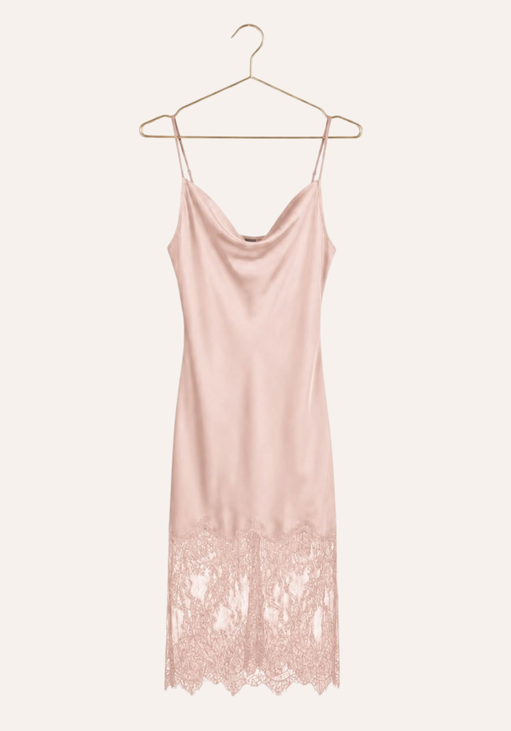 Shoulder Strap Satin Nighty With Long Lace In The Bottom