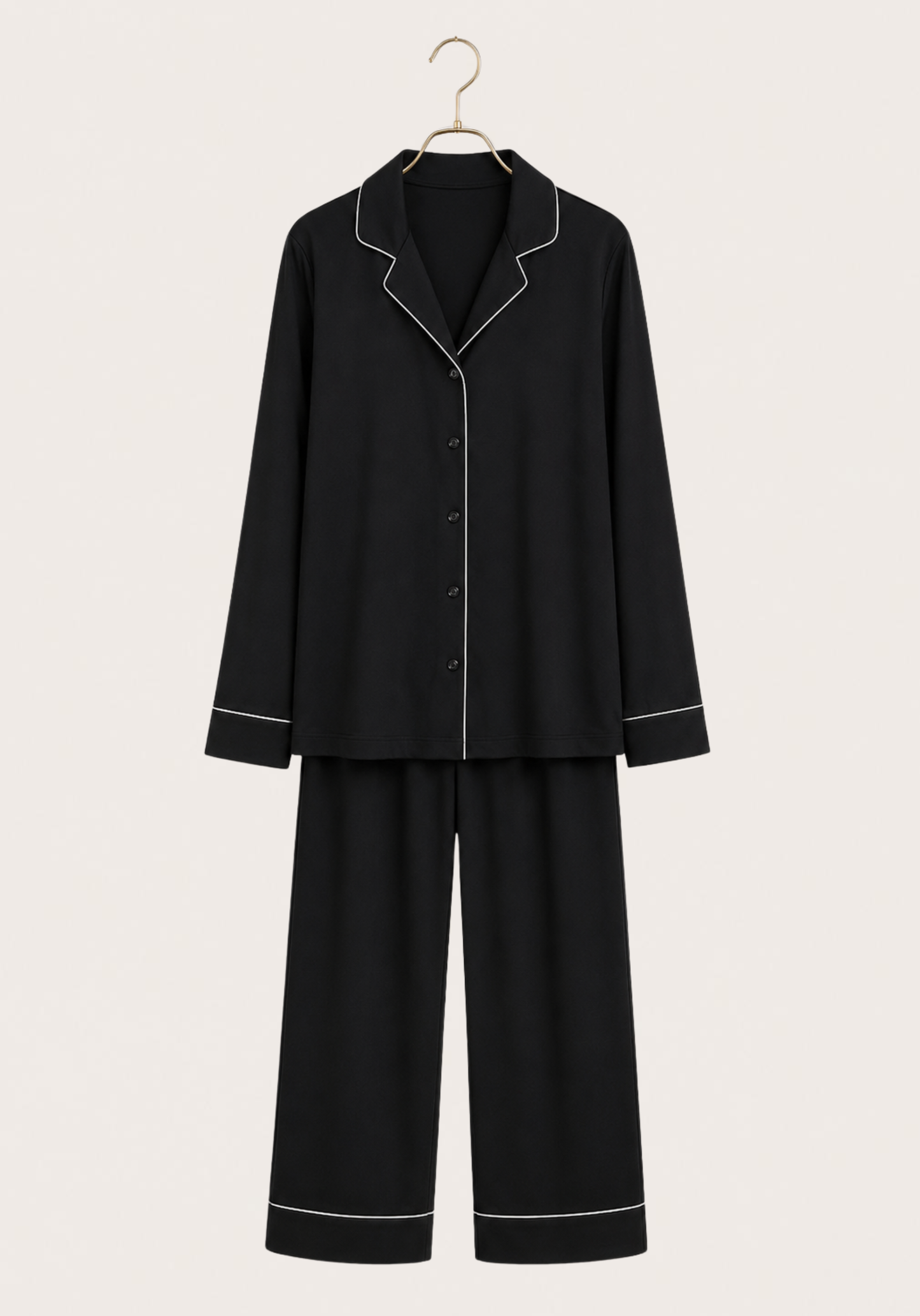 Modal Pajama: Collar Button Long Sleeve Top And Pants
