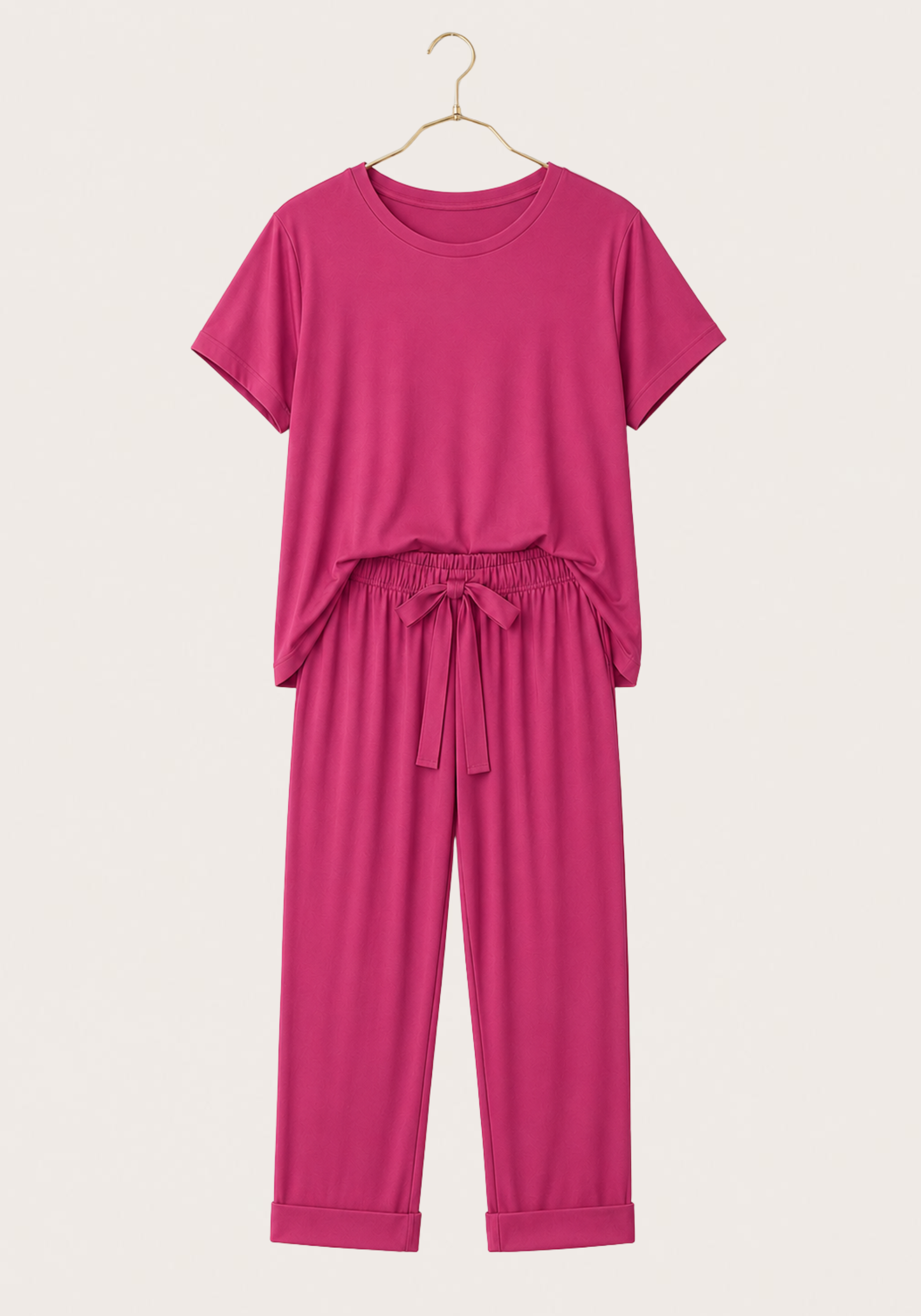 Modal Pajama: Short Sleeves Top And Pants With Lace Details