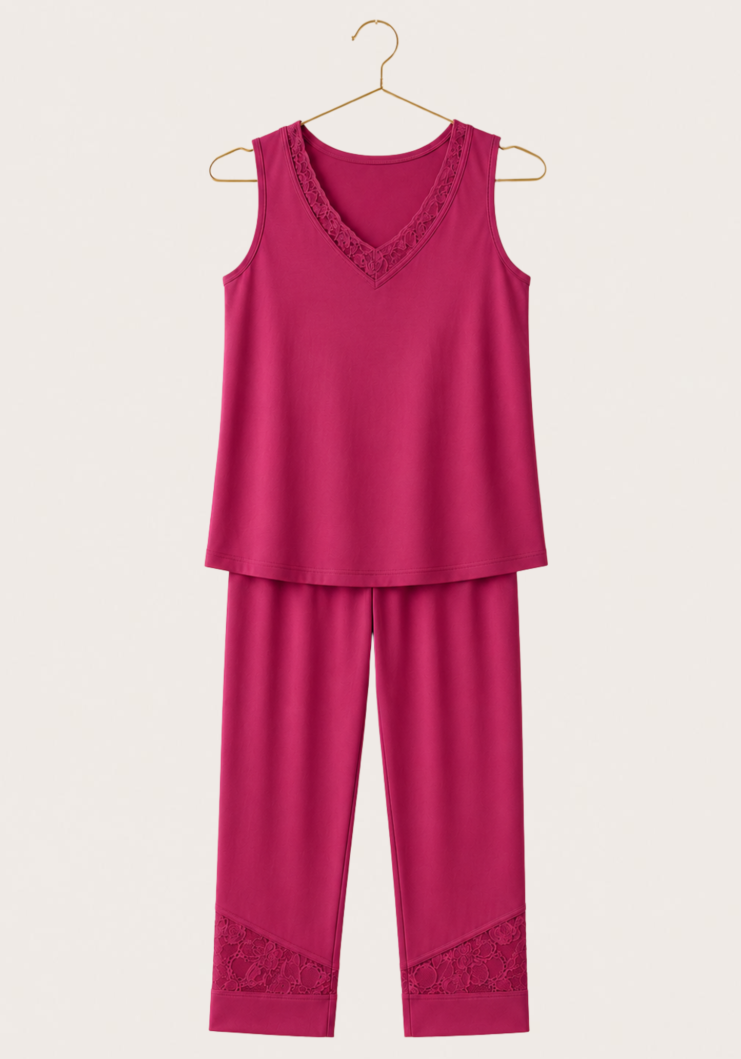 Modal Pajama: Sleeveless Top And Bermuda Pants With Lace Details