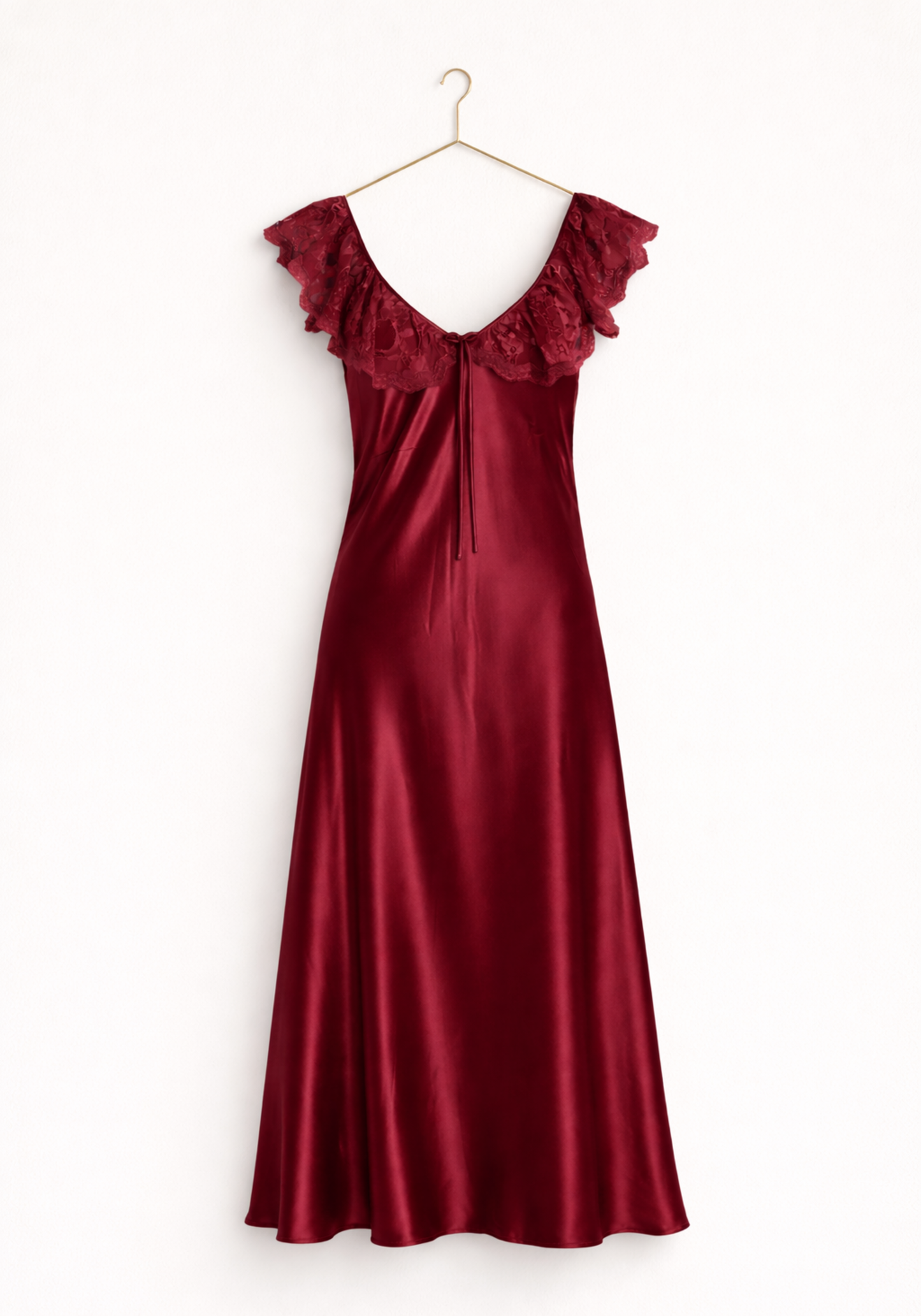 Satin Long Nighty With Dantel Across The Front