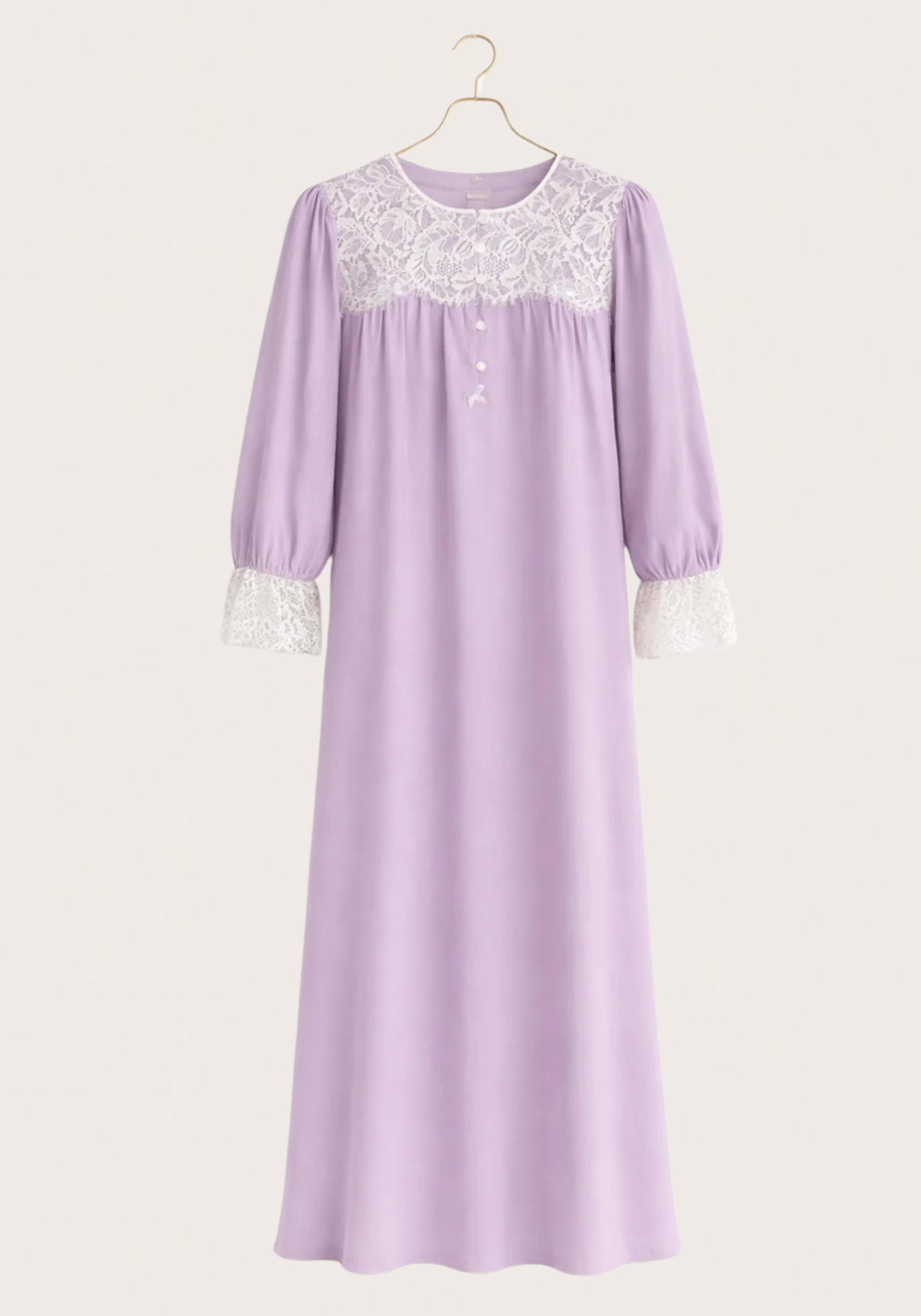 Woven Viscose Long Sleeves Long Nighty With Dantel In The Front & Sleeves With Buttons