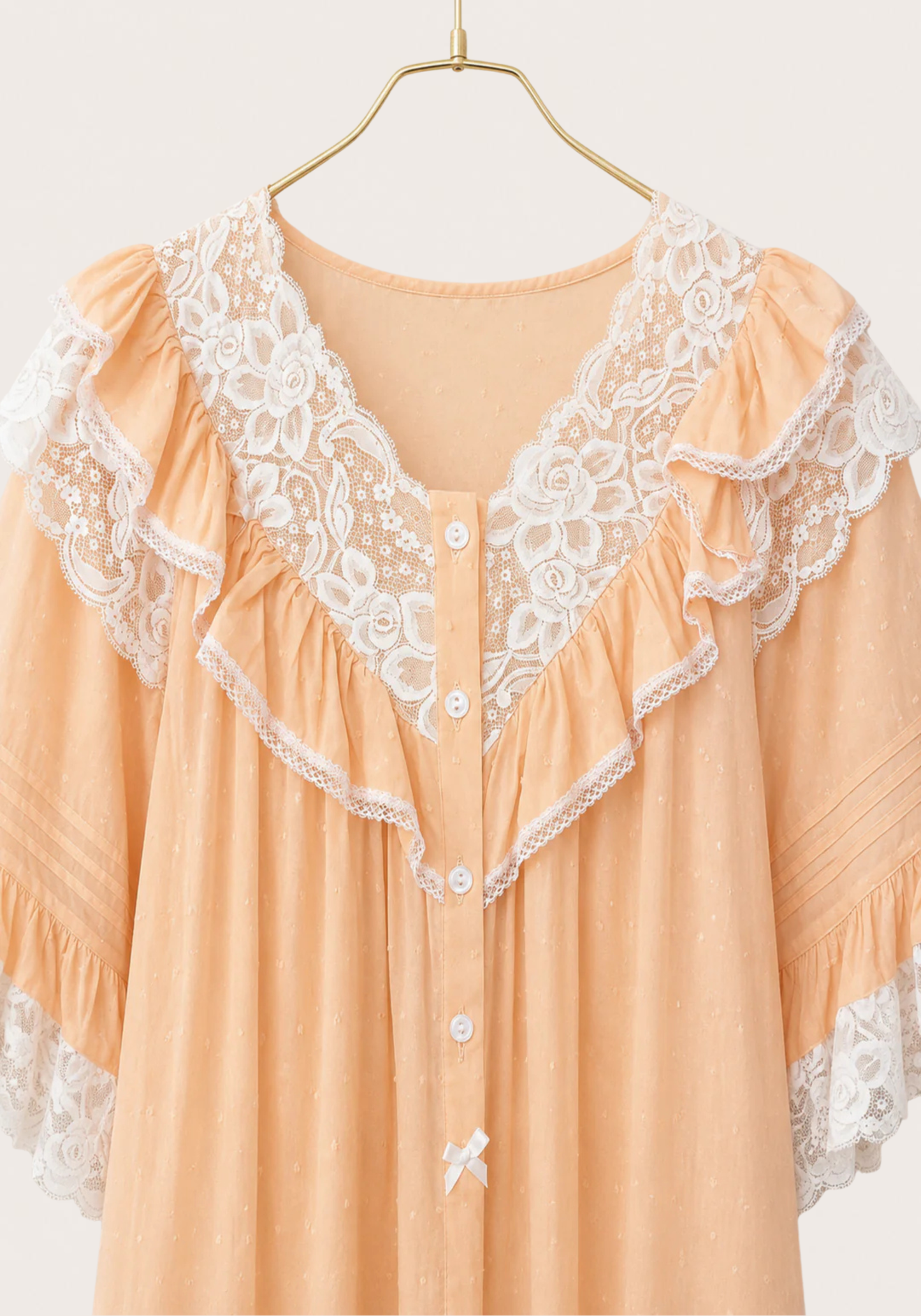 Woven Viscose Long Sleeves V-Neck Long Nighty With Front Buttons And Lace Detail