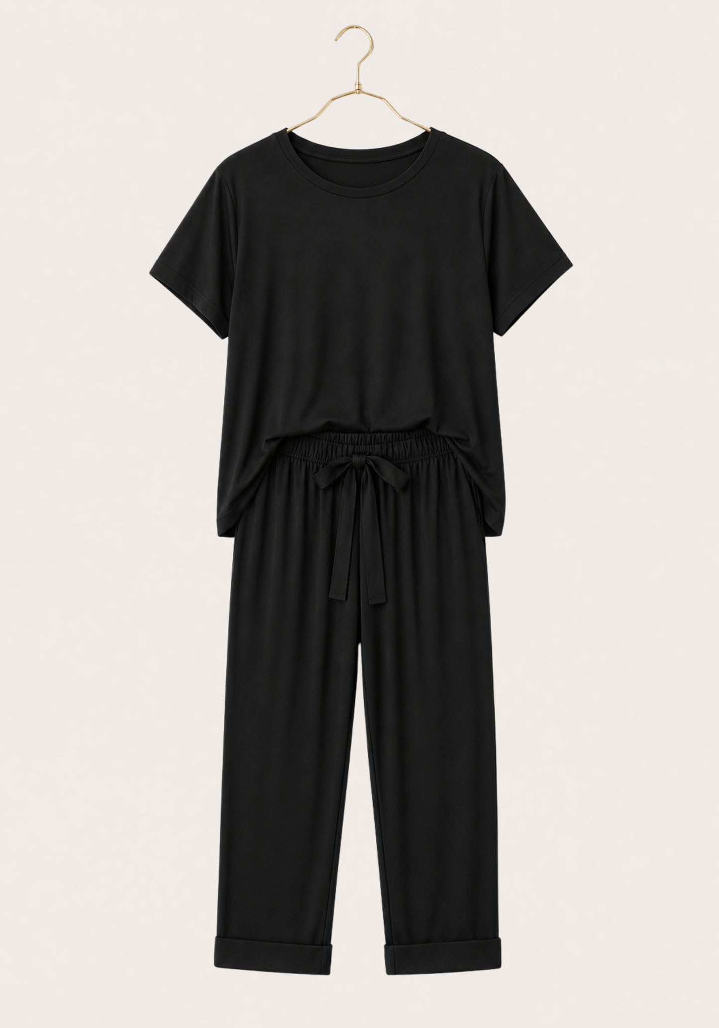 Modal Pajama: Short Sleeves Top And Pants With Lace Details