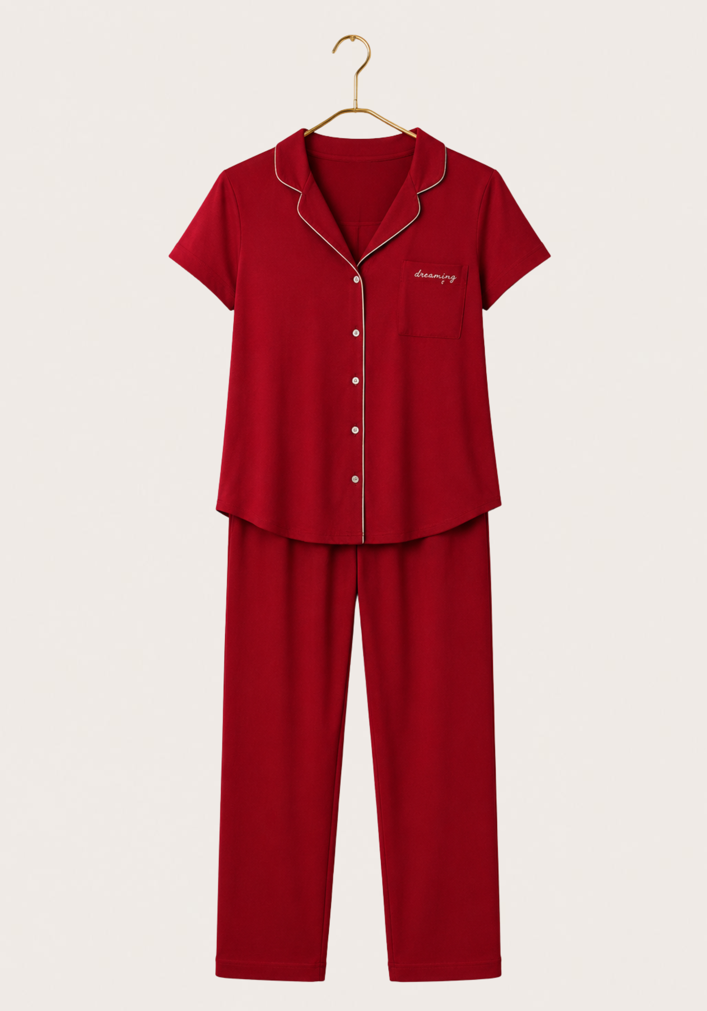 Viscose Lycra Collar Button Short Sleeve Top And Pant Set